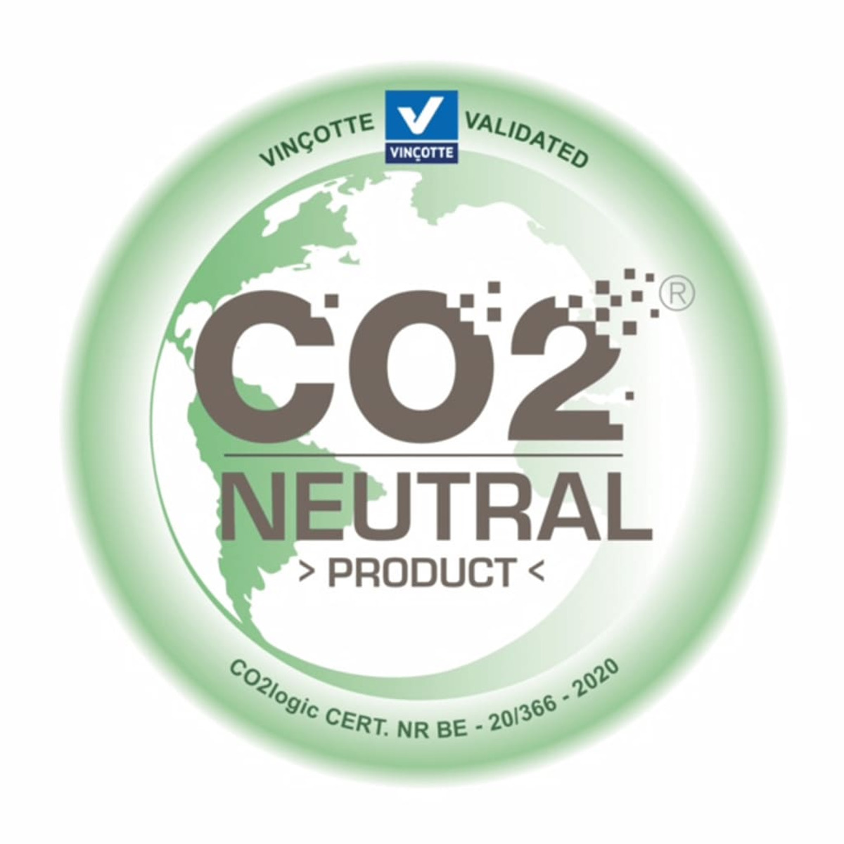 CO2-neutrales Produktlogo. Grüner Kreis mit Erde und Text.