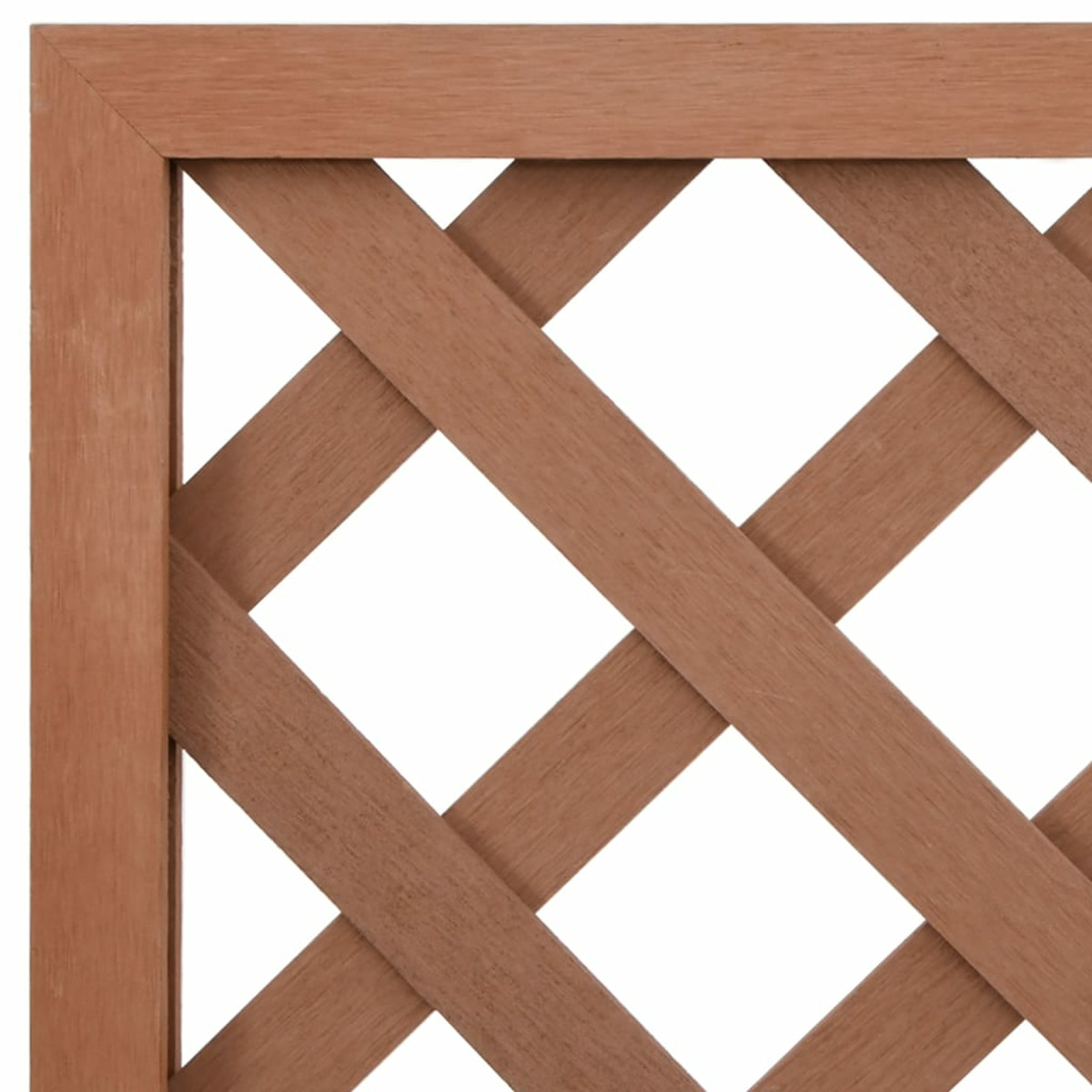 Ein hölzerner Gitterzaun mit diagonalem Muster. Es hat eine braune Farbe und befindet sich vor weißem Hintergrund.