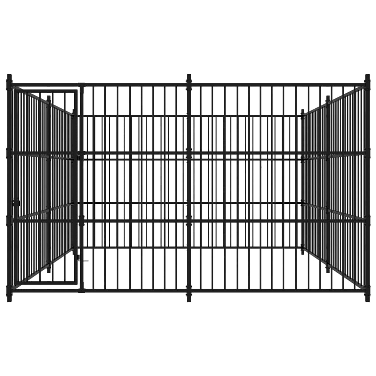 Schwarzer Metall-Hundezwinger. Weißer Hintergrund.