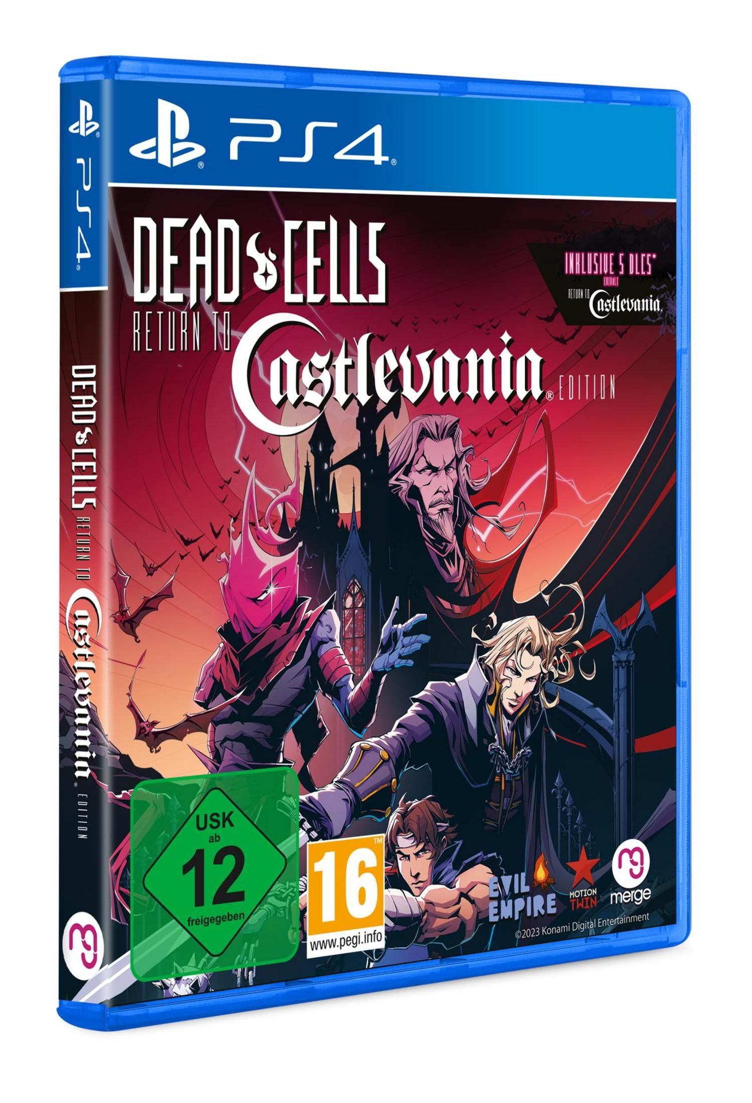 Dead Cells Return to Castlevania Spielbox-Art mit Charakteren und Logo.
