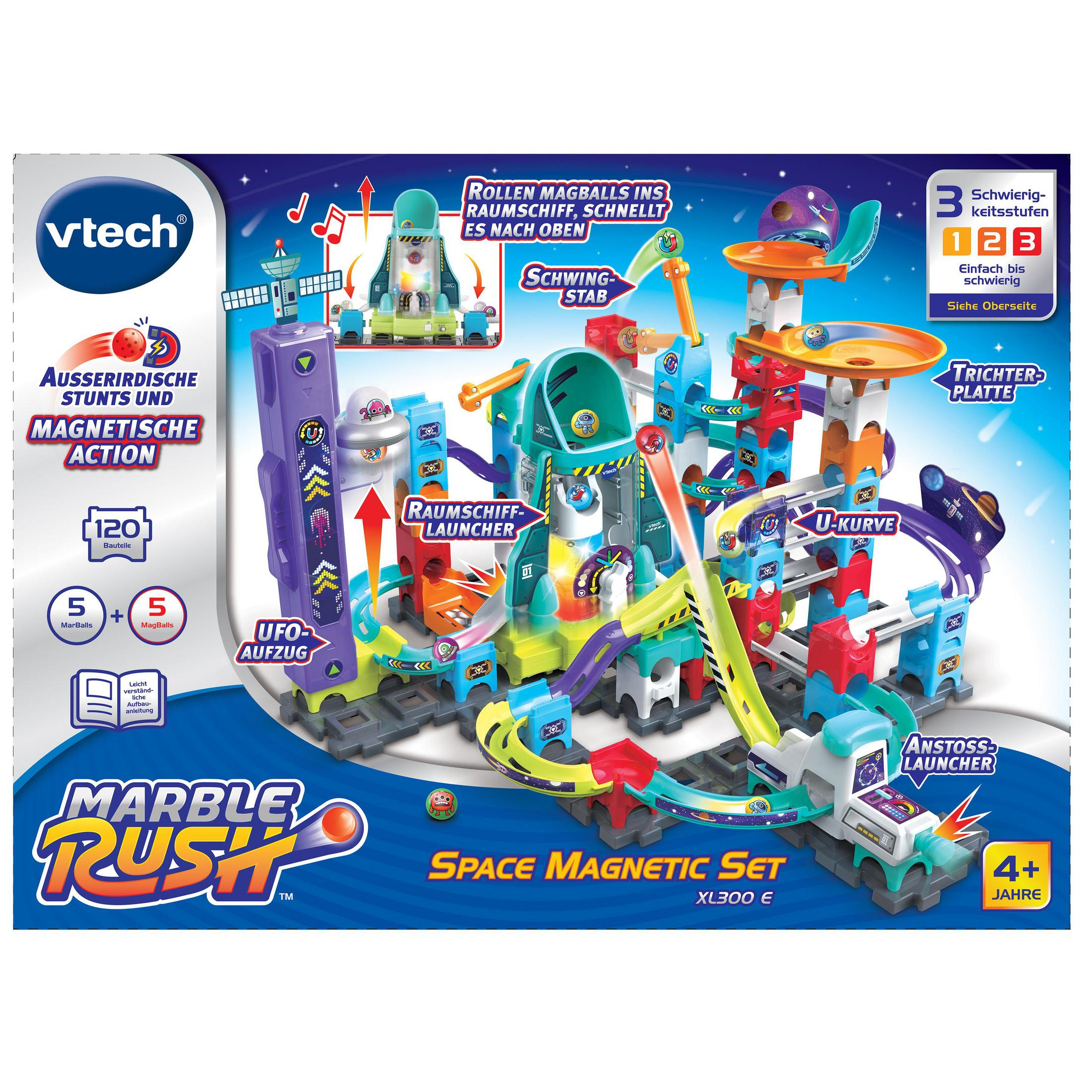 VTech Marble Rush Spielset, bunte Bahn mit Schleifen, Startern und Magnetaktion.
