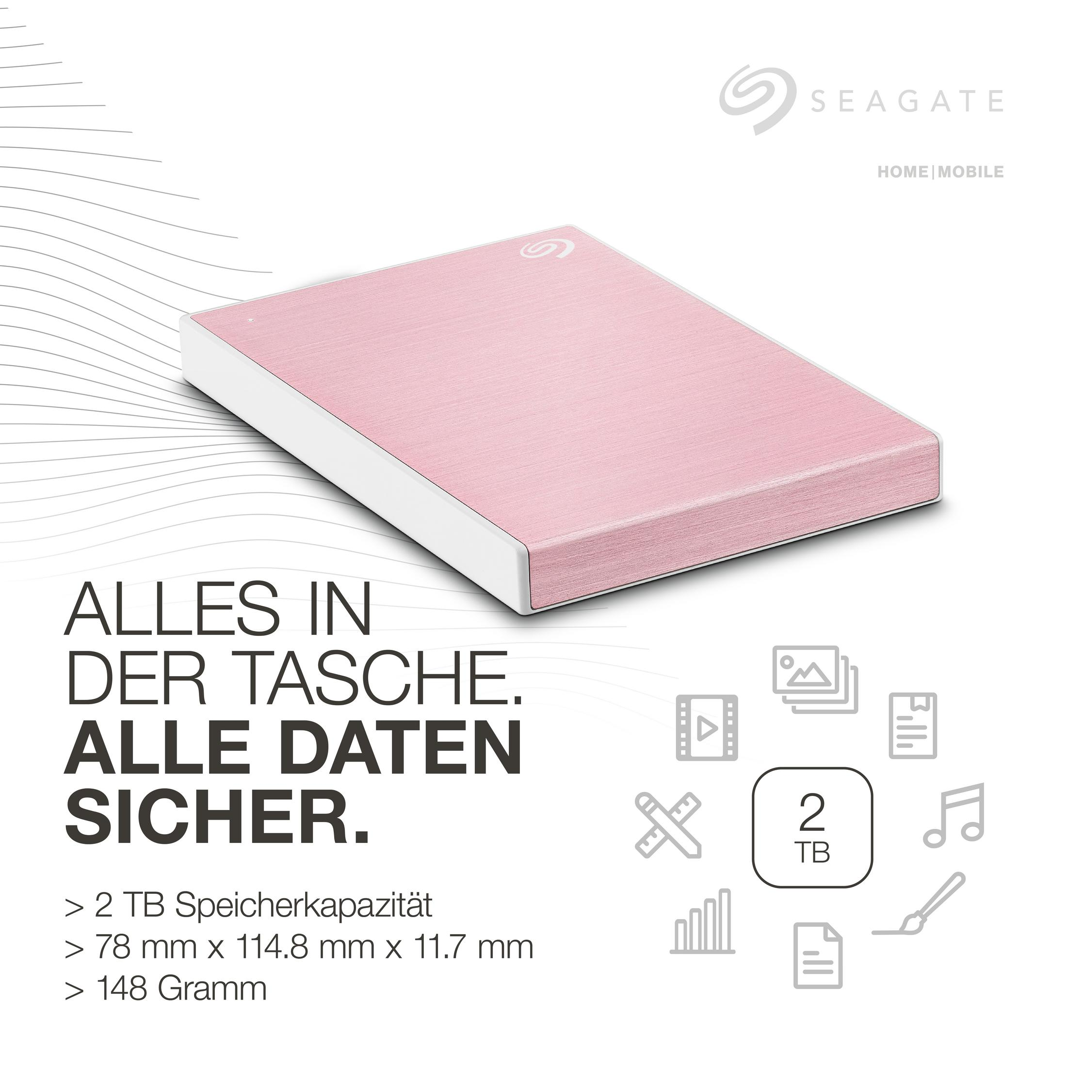 SEAGATE STKY2000405 ONE TOUCH ROSE 2TB extern, HDD, TB Zoll, GOLD, 2 Rosegold 2,5