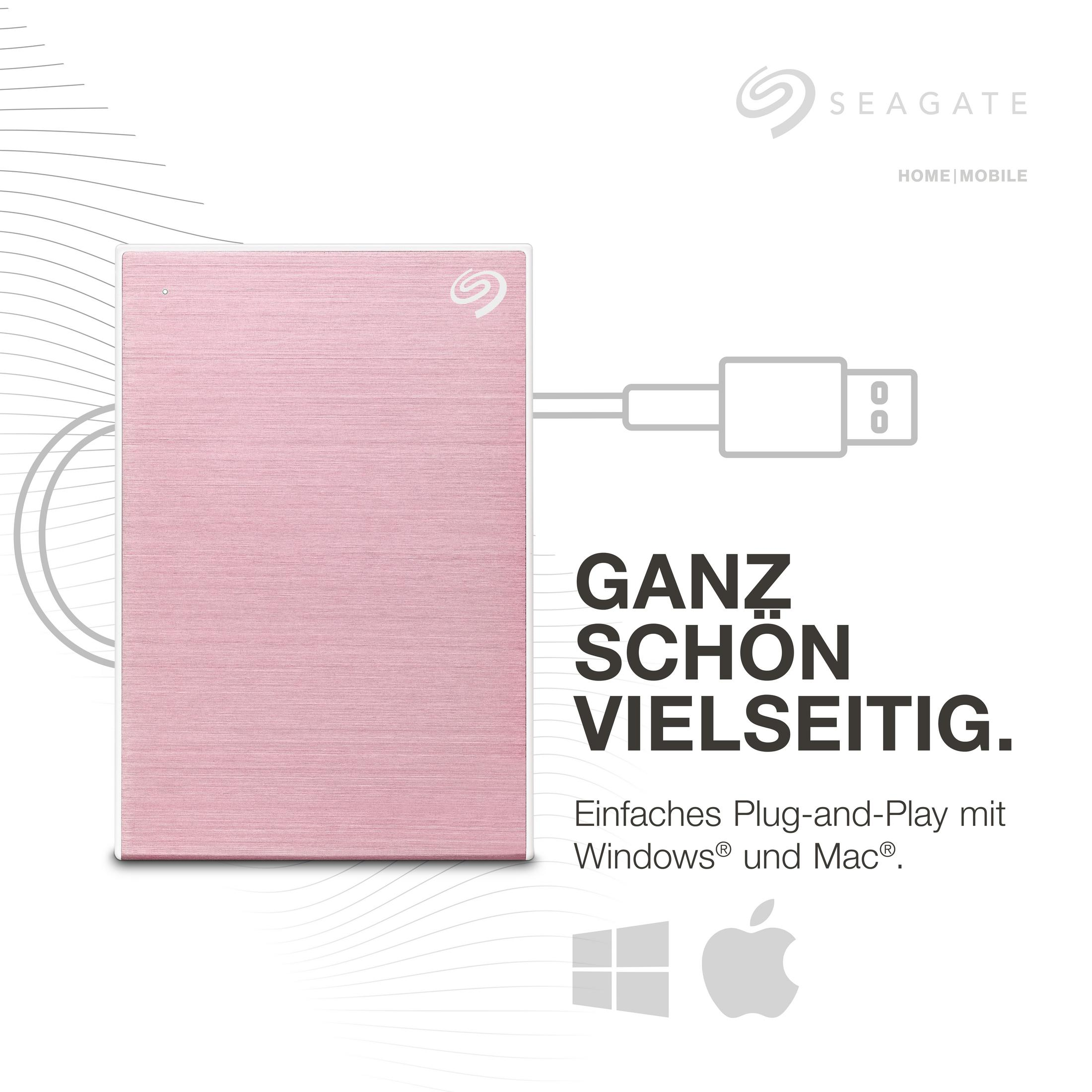 SEAGATE STKY2000405 ONE TOUCH 2TB HDD, TB Rosegold 2 Zoll, GOLD, 2,5 ROSE extern