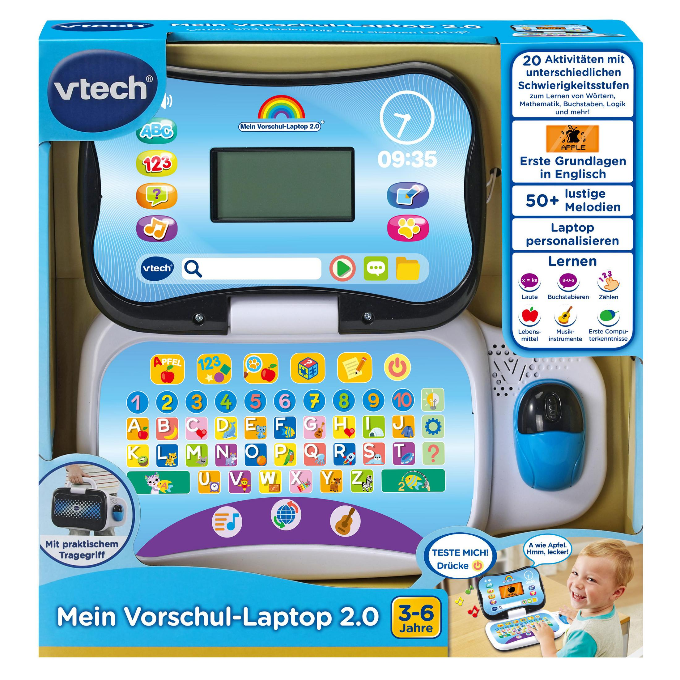 Un giocattolo per bambini a forma di laptop con pulsanti colorati.