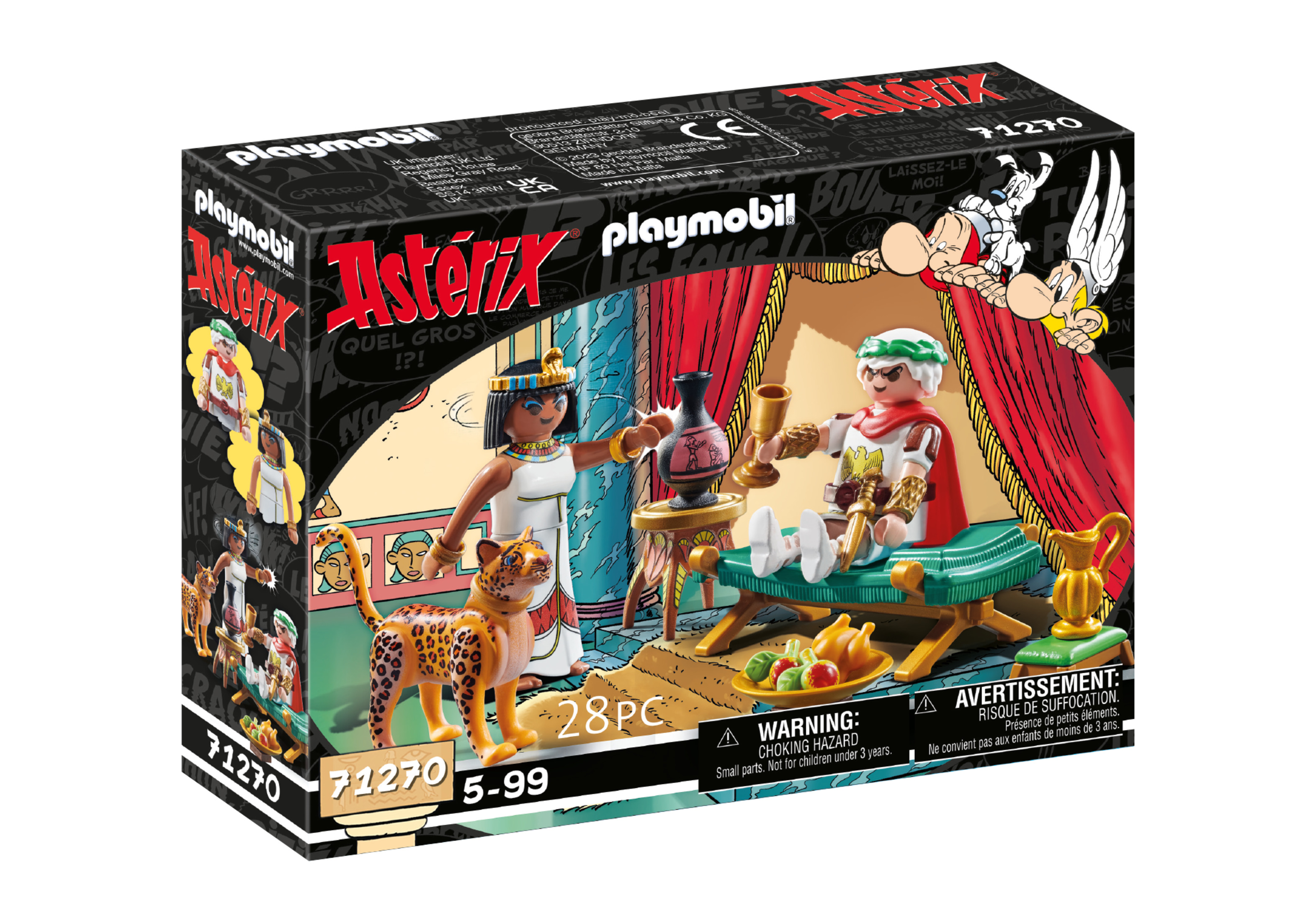 Playmobil-boxset, thema Asterix. Figuren van Asterix, Cleopatra en anderen zijn aanwezig.