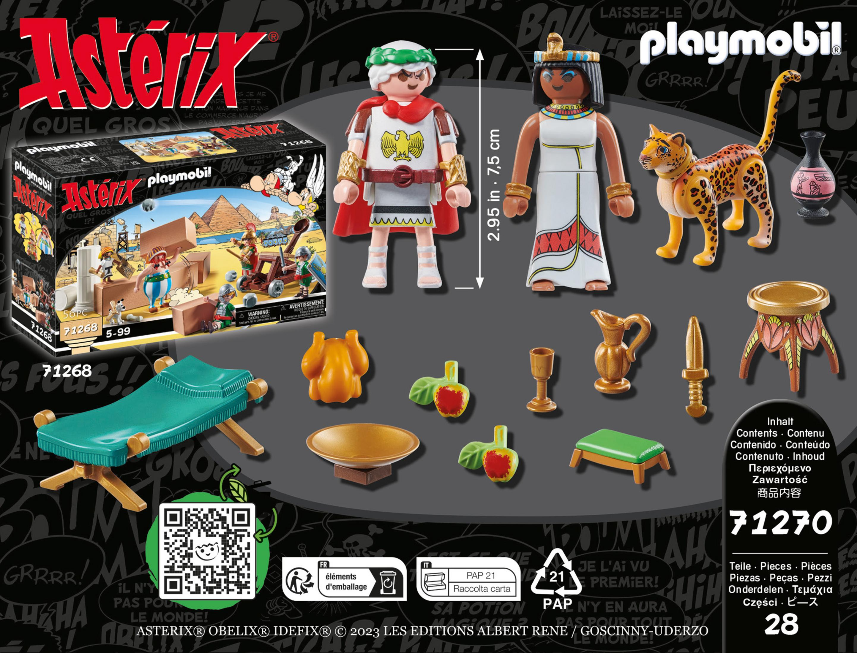 Playmobil Asterix set met figuren, accessoires en doos. Kleurrijke cartoonstijl.