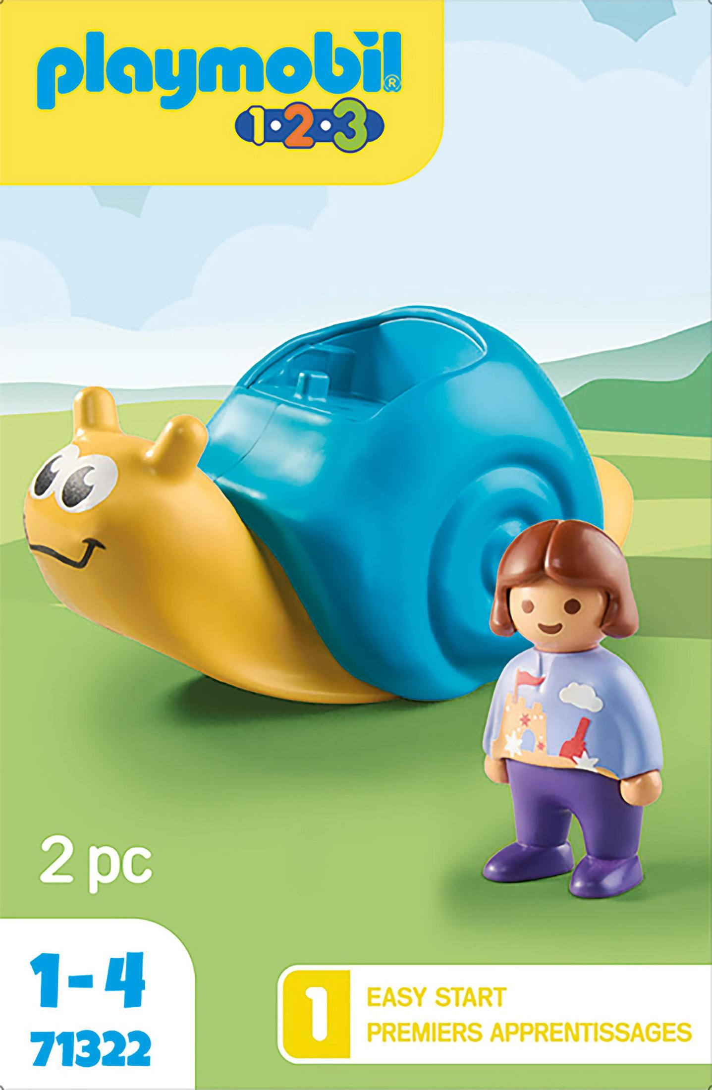 Playmobil-Set mit gelber Schnecke und Figur. Die Box zeigt den Produktnamen.