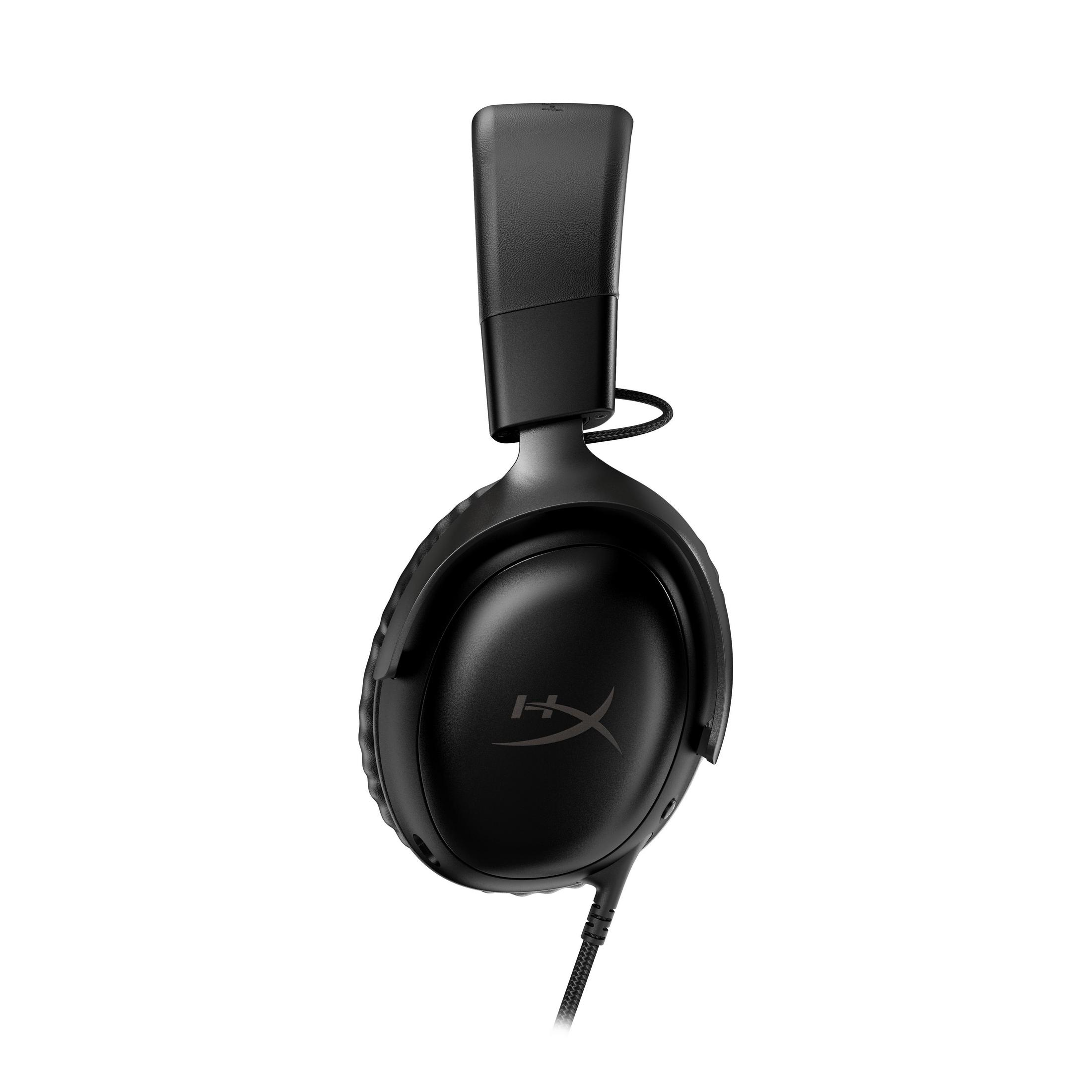 Casque de jeu HyperX noir, isolé sur blanc, sans arrière-plan.