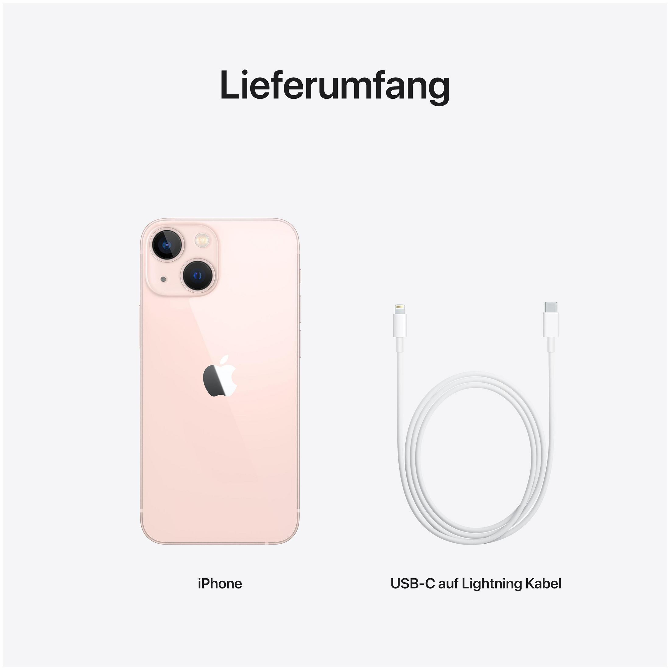 Różowy iPhone z kablem ładującym. Tło jest białe.