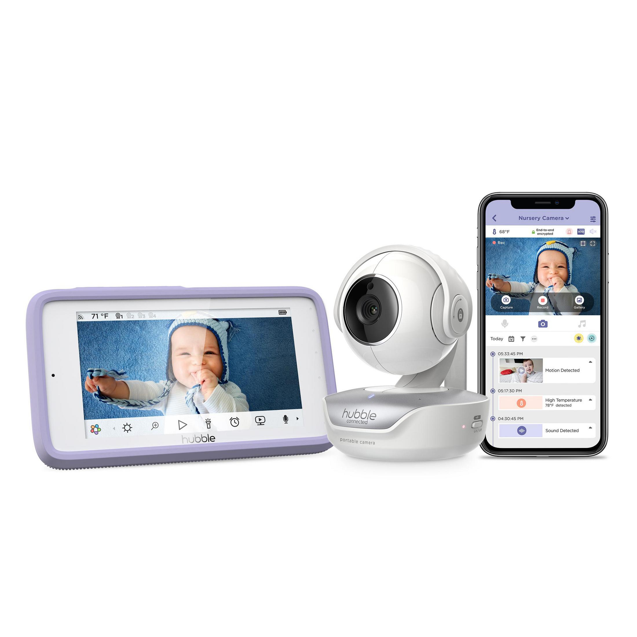 Babyphone mit Bildschirm und Kamera. Ein Baby wird auf dem Bildschirm angezeigt.