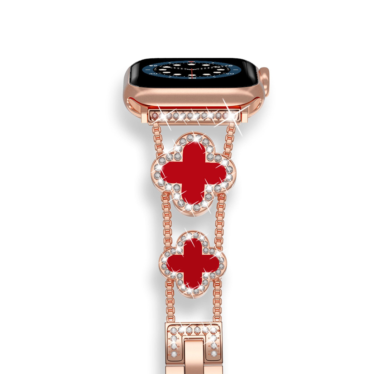 Watch DIIDA Rot Roségold Ersatzarmband, Kleeblatt Apple für 42/44/45mm, Armband, Vierblättriges Apple, 42mm 45mm + 44mm Watch