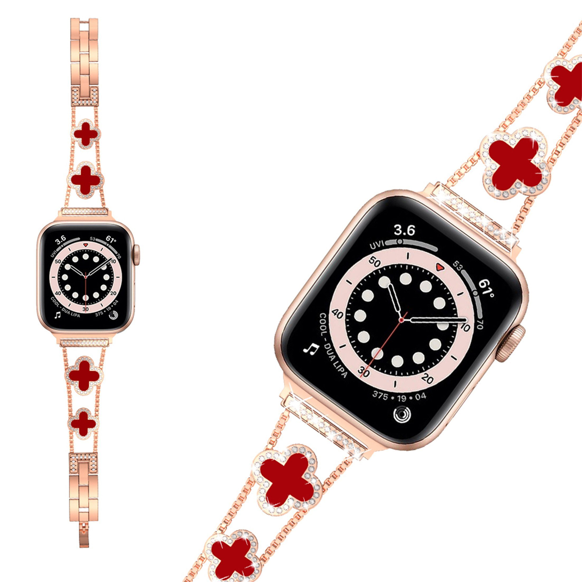 DIIDA Vierblättriges Kleeblatt 45mm 44mm 42/44/45mm, Apple, für Watch Armband, Apple Roségold Rot + Watch 42mm Ersatzarmband