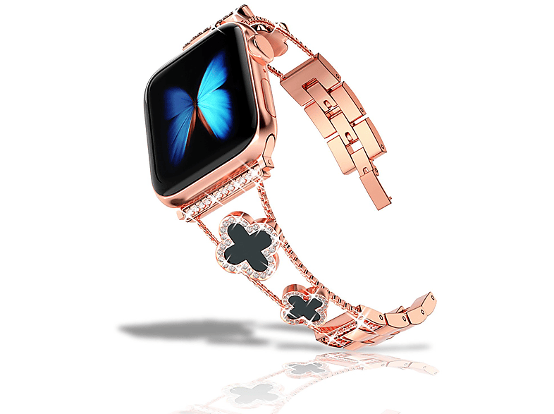 DIIDA Vierblättriges Kleeblatt für Apple Watch Armband 45mm 44mm 42mm, Ersatzarmband, Apple, Watch 42/44/45mm, Roségold + Schwarz | Smartwatch Armbänder