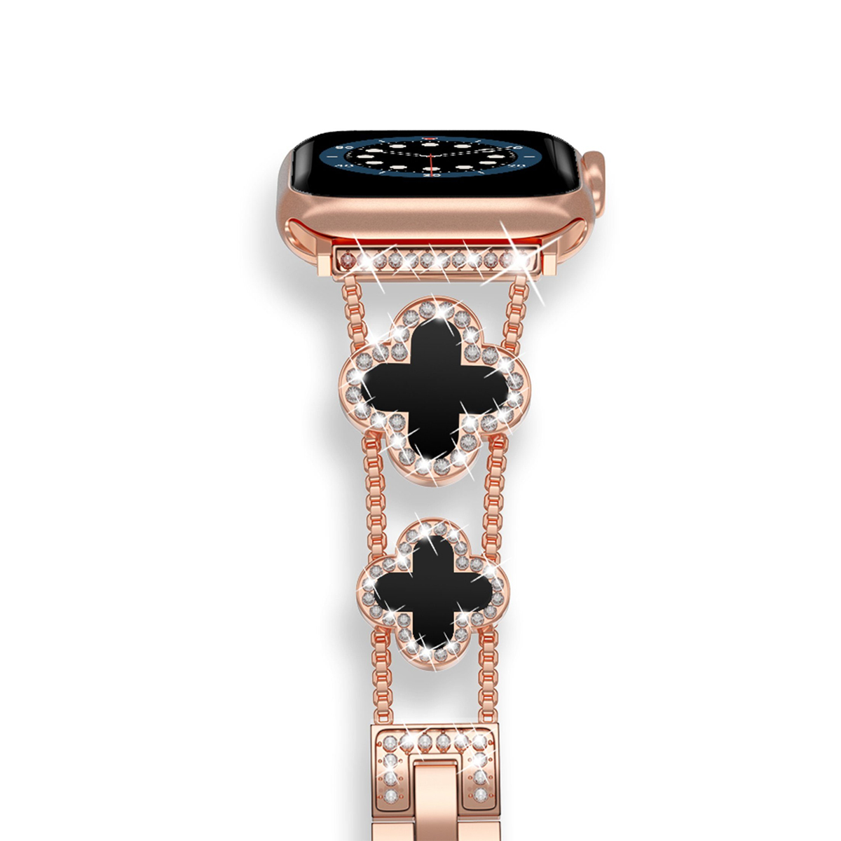 DIIDA Vierblättriges Kleeblatt für Watch 45mm Armband Roségold + 42/44/45mm, Apple Schwarz 44mm Ersatzarmband, Watch 42mm, Apple