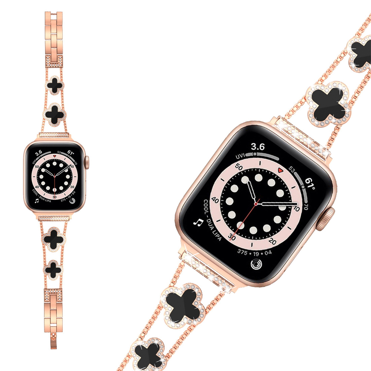 DIIDA Vierblättriges Kleeblatt für Watch 45mm Armband Roségold + 42/44/45mm, Apple Schwarz 44mm Ersatzarmband, Watch 42mm, Apple