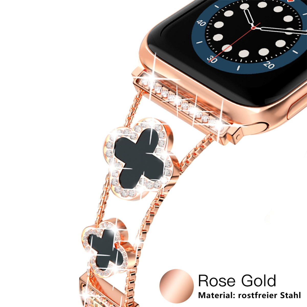 Armband Apple für DIIDA Roségold Vierblättriges Schwarz Ersatzarmband, + 42mm, 45mm Apple, 42/44/45mm, Watch Watch Kleeblatt 44mm