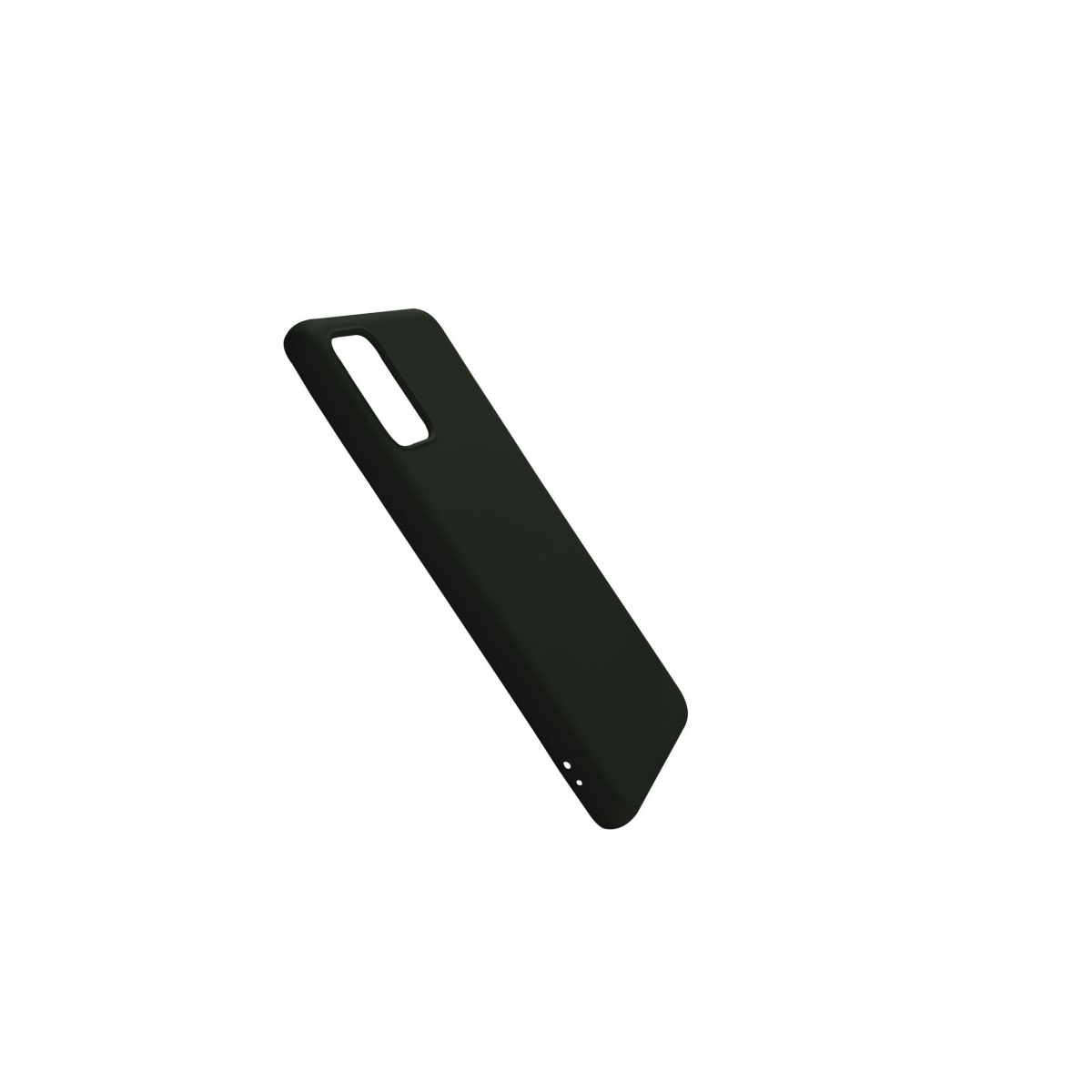 Schwarze Handyhülle. Es ist ein solides, elegantes Design. Es gibt einen Kameraausschnitt und drei kleine Löcher.