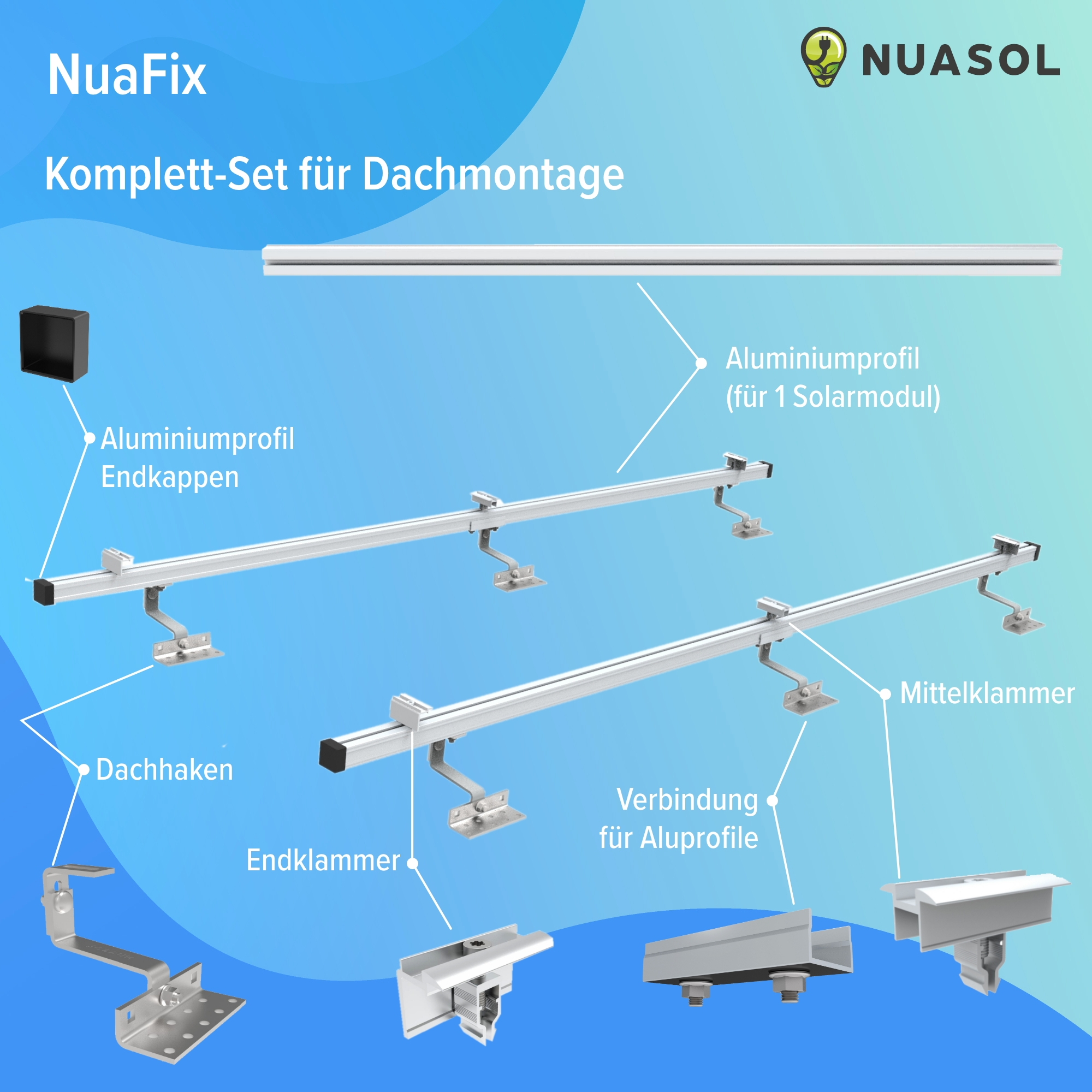 NUASOL Dachmontage-Set für 2 Halterung, silber Solarmodule