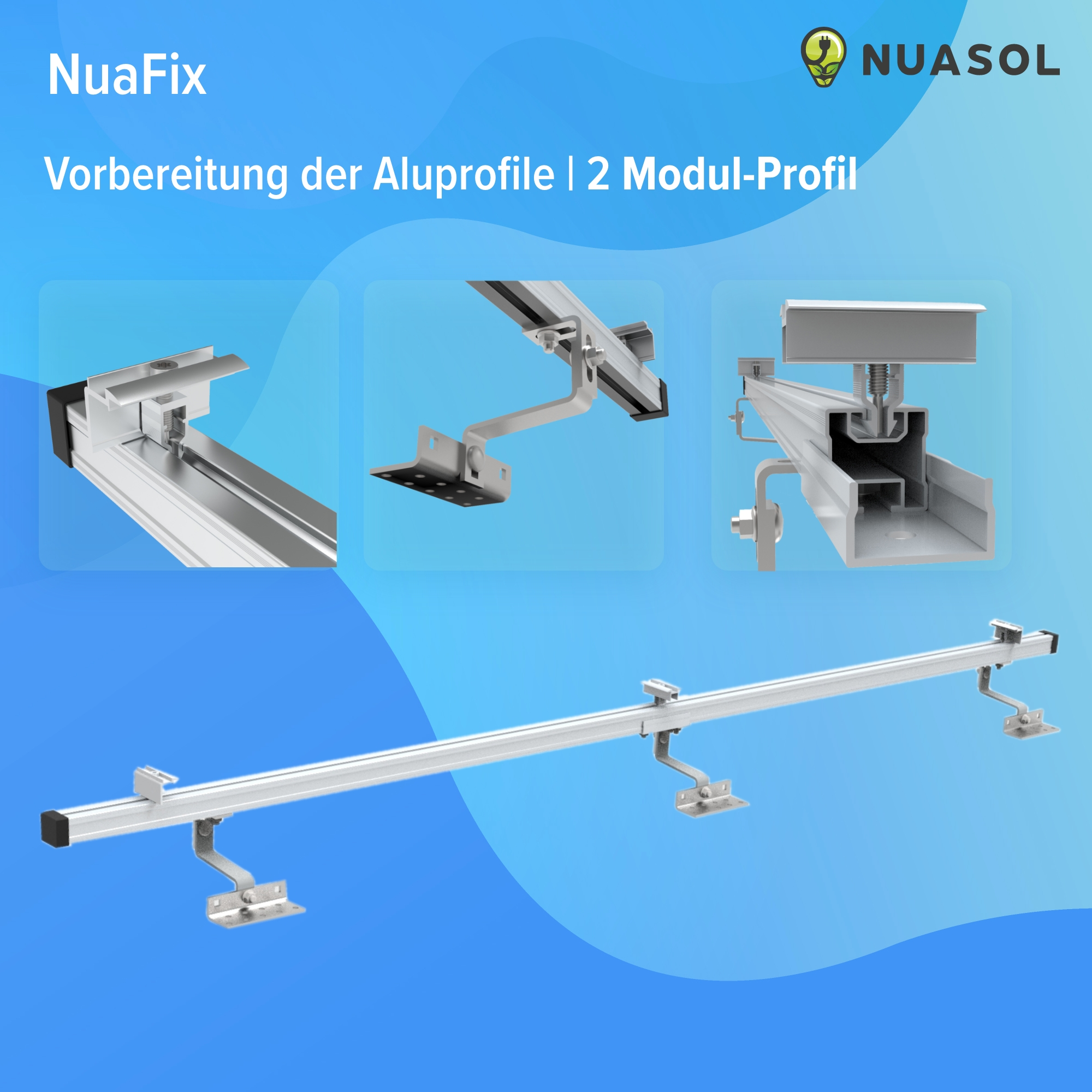 NUASOL Dachmontage-Set für 2 Halterung, silber Solarmodule