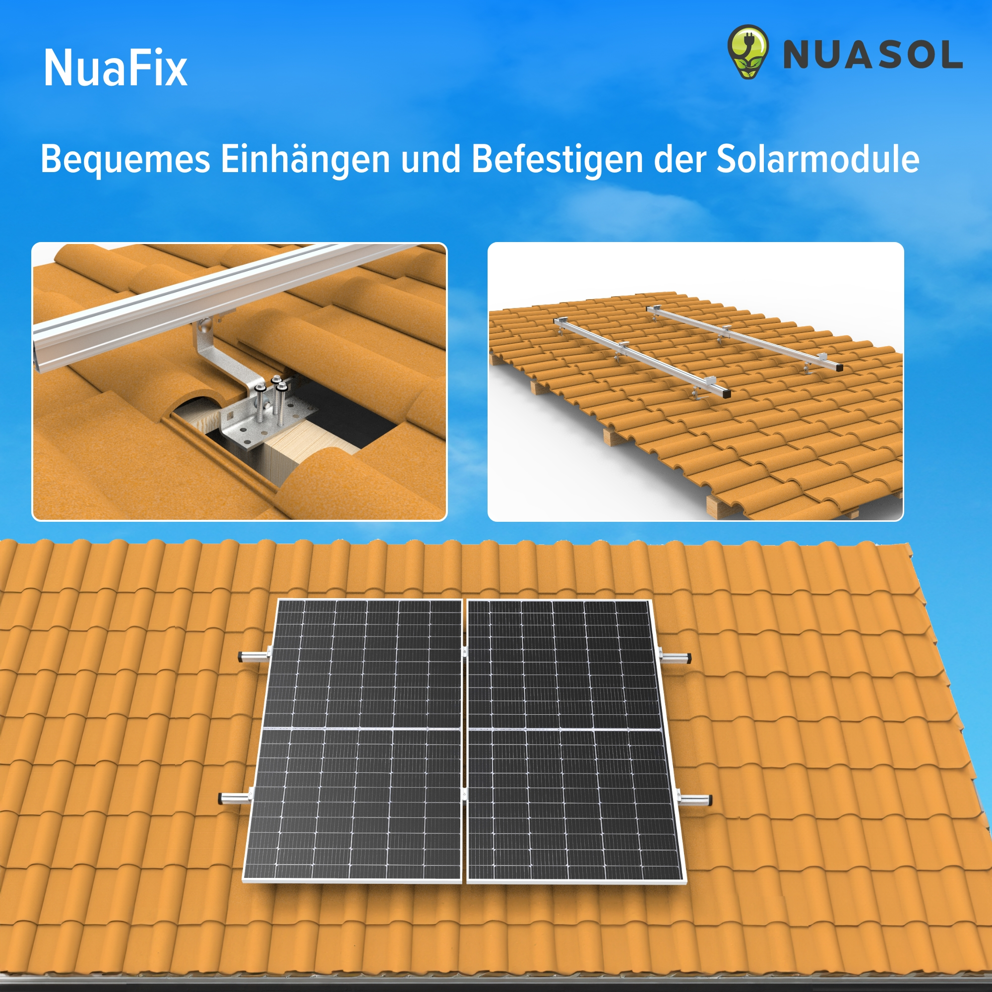 NUASOL Dachmontage-Set Halterung, silber Solarmodule 2 für