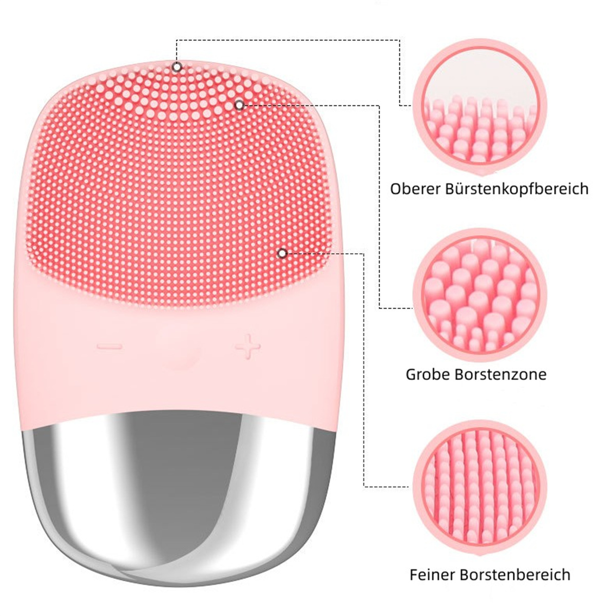 Massagegerät Gerät Quadrat Silikon Schönheit LACAMAX Rosa Ultraschall Wasserdicht Gesichtsreiniger