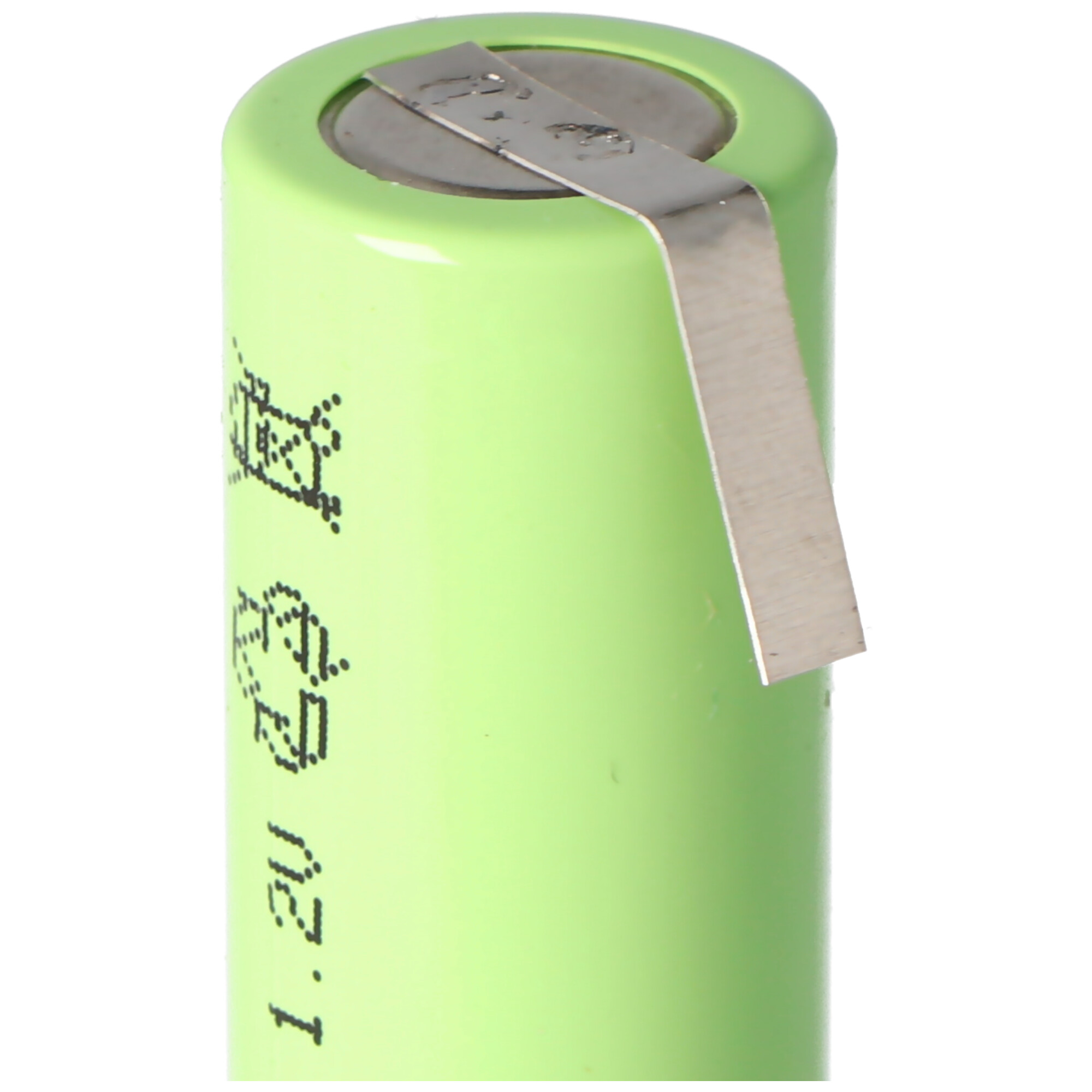 Grüne Batterie mit einem silbernen Metallstreifen.