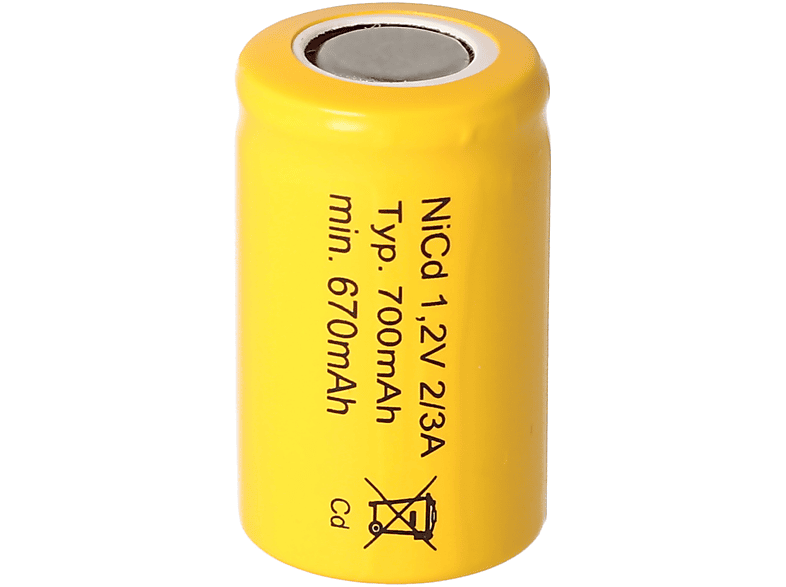 ACCUCELL KR-600AE 1.2V, 700mAh NiCd Akku 2/3A 28x17mm, bauähnlich Sanyo NiCD - Nickel-Cadmium Akku, 600 mAh