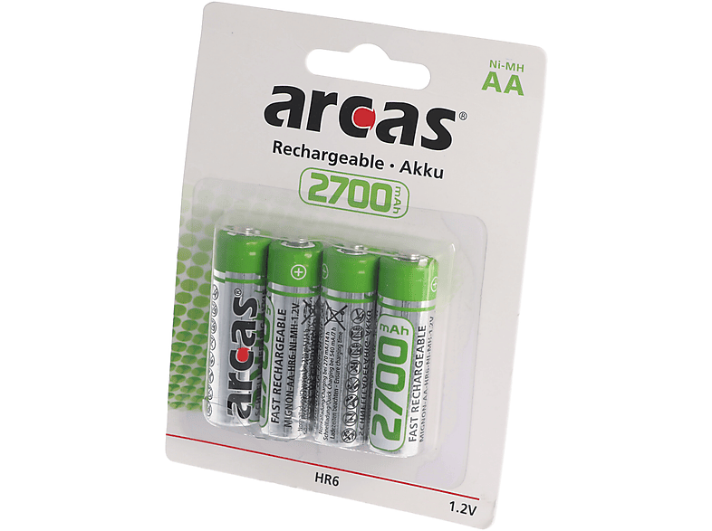 ARCAS Arcas Mignon AA Akku 4er Pack 2700mAh LR6 HR6 NiMH - Nickel-Metallhydrid Akku, 2700 mAh | Akkus