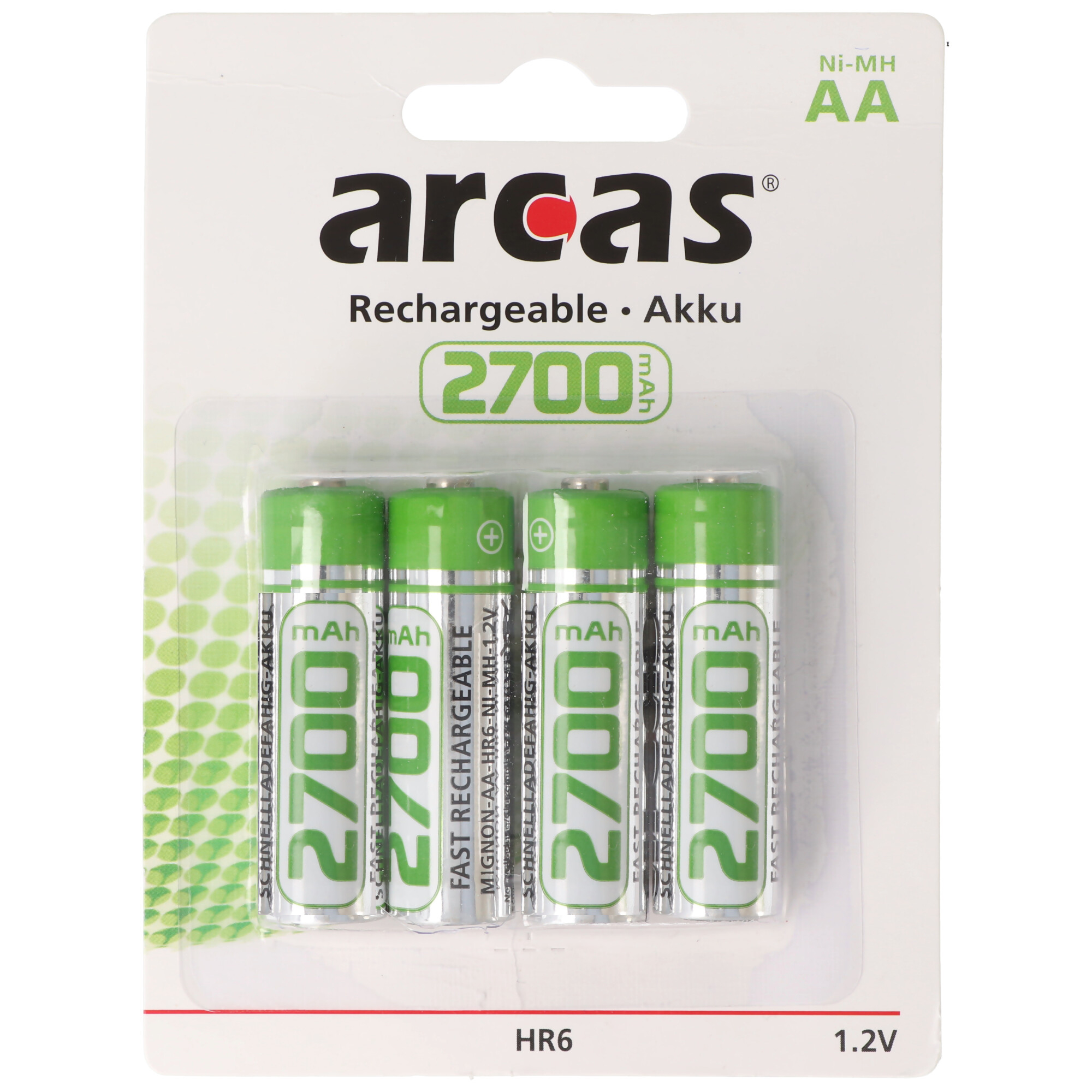 ARCAS Arcas AA 2700 Akku - Pack mAh NiMH Nickel-Metallhydrid Mignon HR6 2700mAh LR6 Akku, 4er