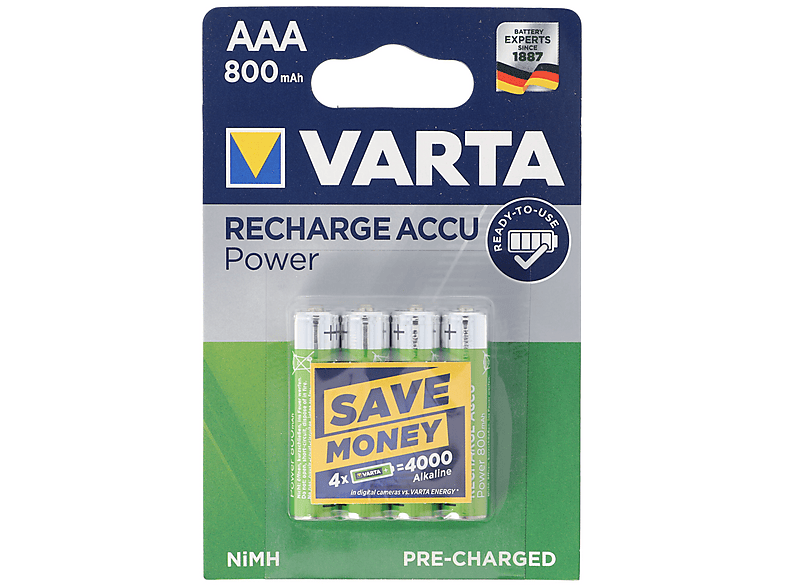4x VARTA Ready2Use Akkus MICRO AAA – 1,2 V, 800 MAh, Sofort Einsatzbereit