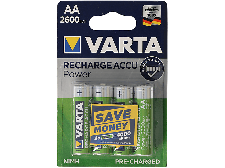VARTA Ready2Use 2600mAh Mignon AA Akkus 4er Pack inklusi NiMH | Nickel ...