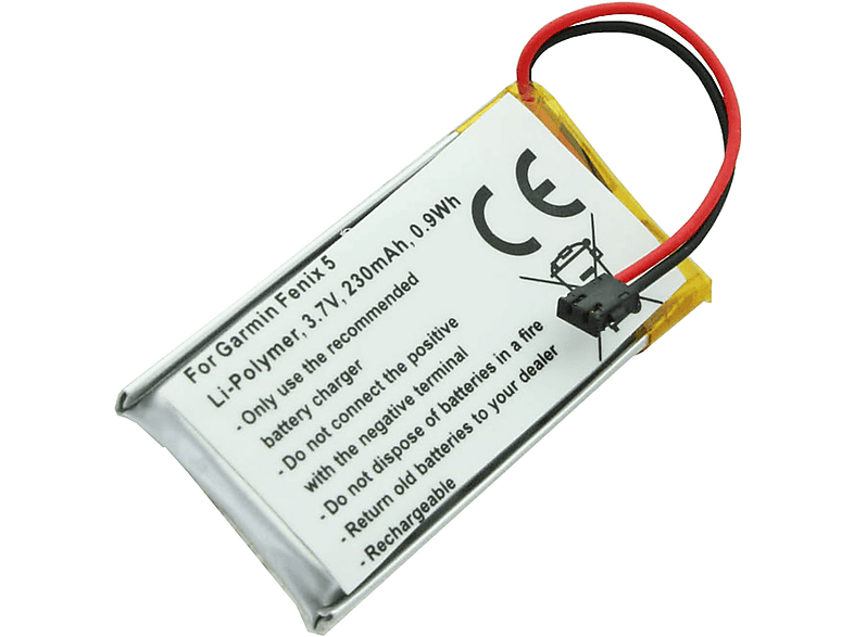 ACCUCELL Akku passend für Garmin  5, Li-Polymer, 3,7V, 230mAh, 0,9Wh, Garmin 361-00097-00, 361-00098-00 LiPo - Lithium-Polymer Handy-Akku, 230 mAh