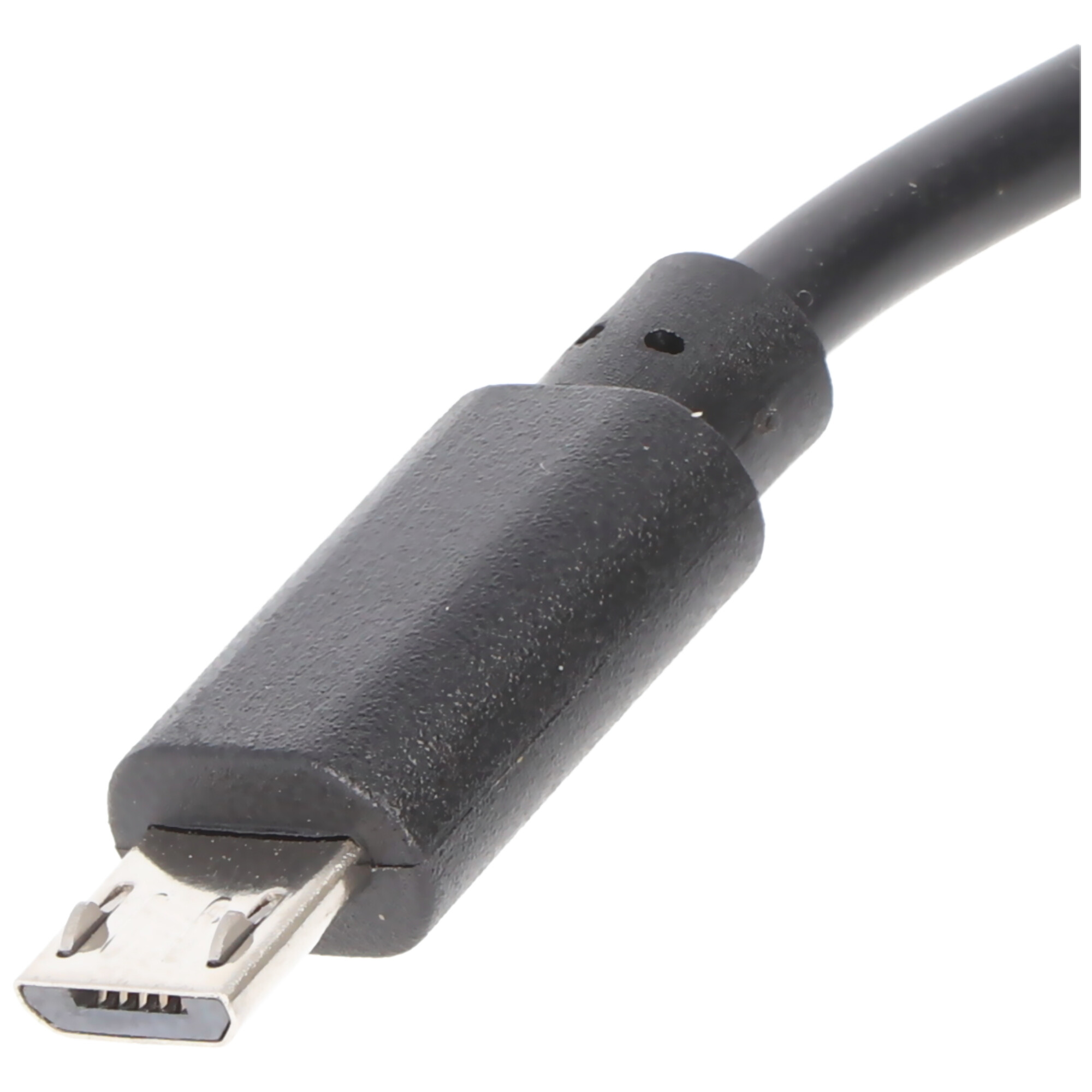 Schwarzer USB-Anschluss. Weißer Hintergrund.
