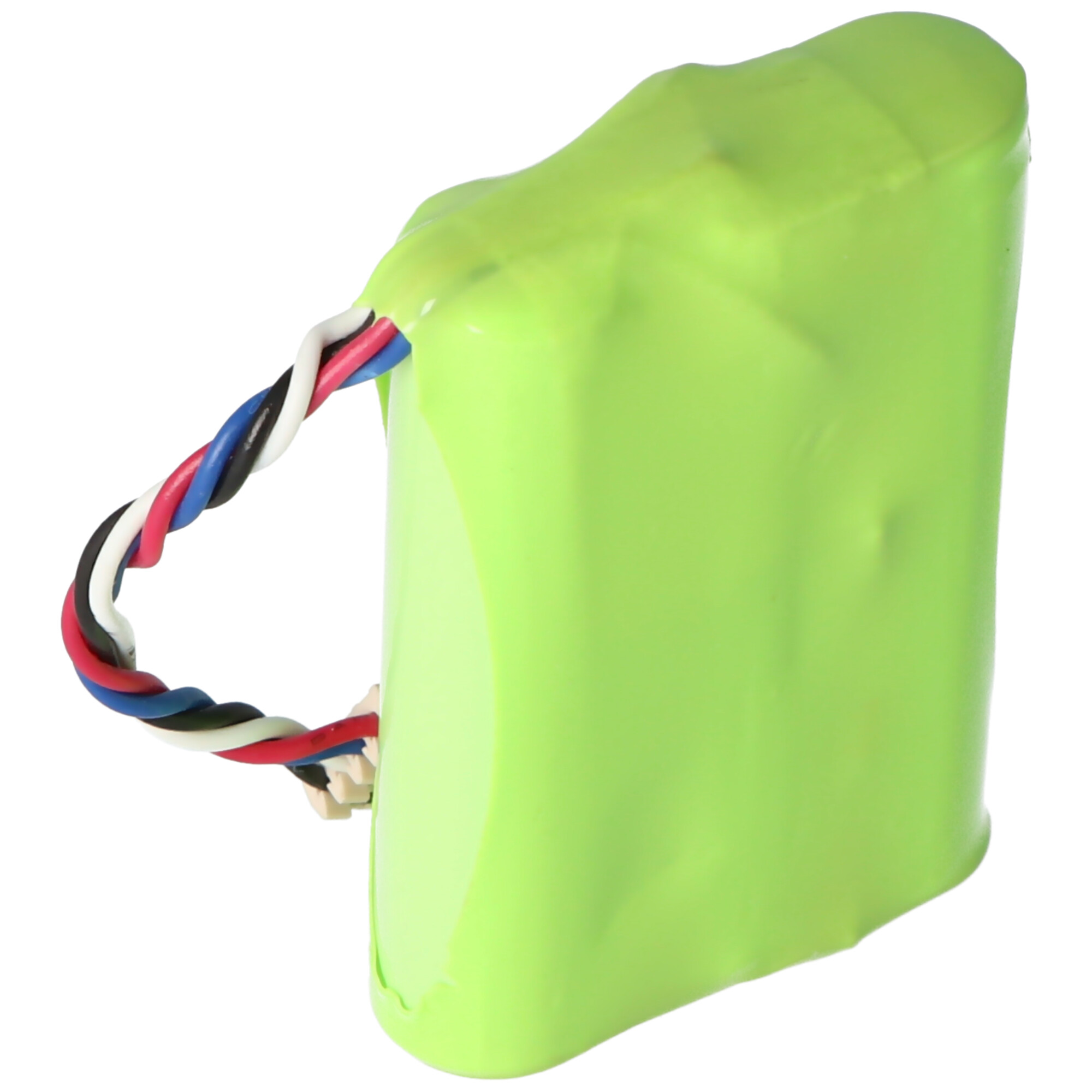 Ein grünes Batteriepack mit mehreren farbigen Drähten, die herausragen.