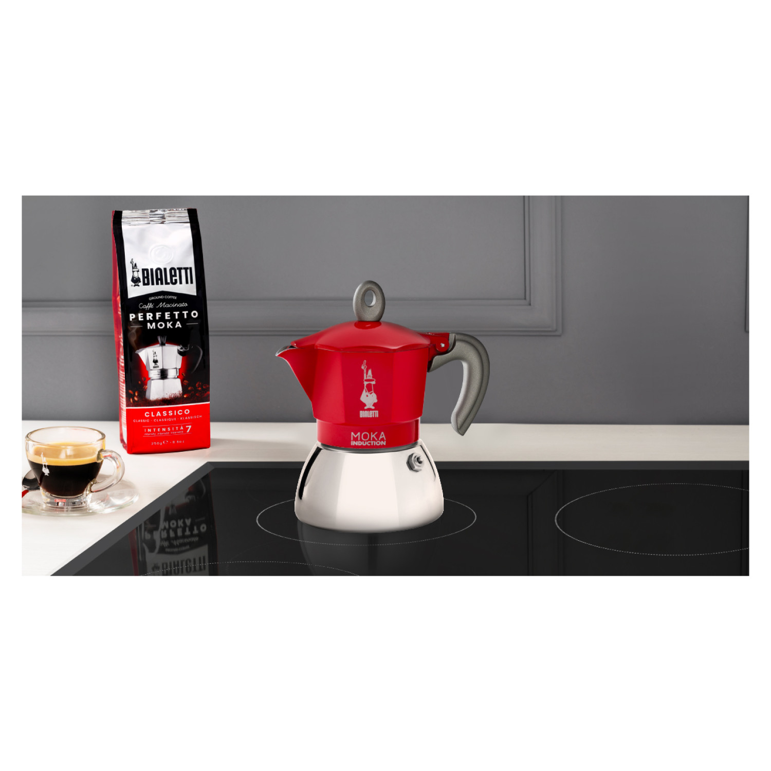 BIALETTI New Moka für RED Induction Espressokocher Tassen Rot/Silber 2