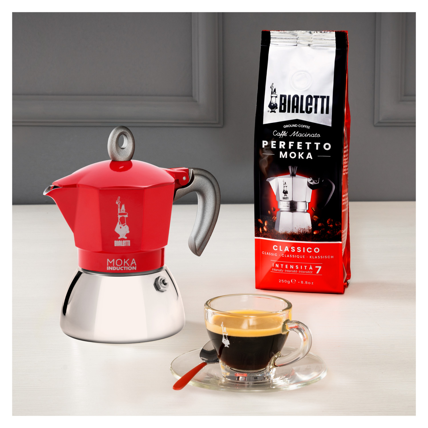 BIALETTI New Moka für RED Induction Espressokocher Tassen Rot/Silber 2