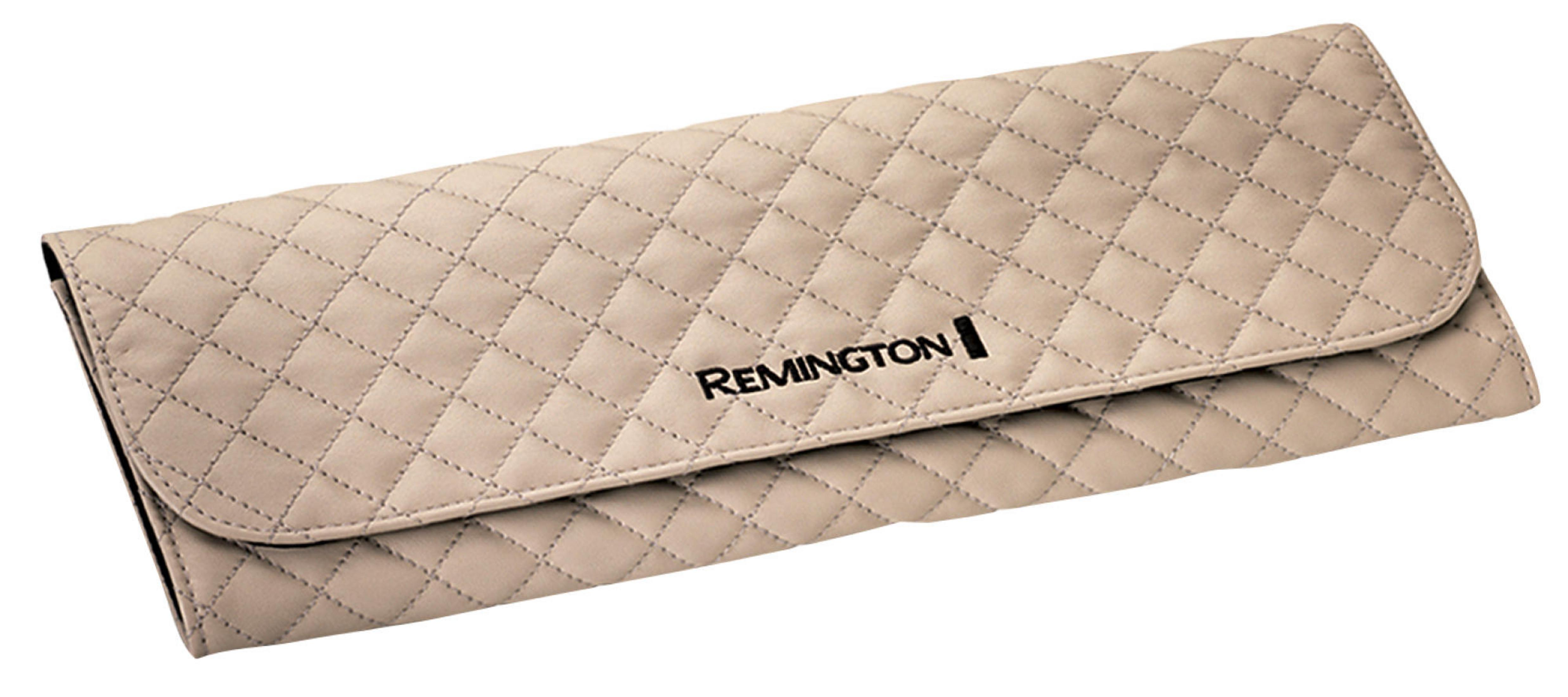 Beżowe pikowane etui podróżne na prostownicę do włosów z logo Remington.