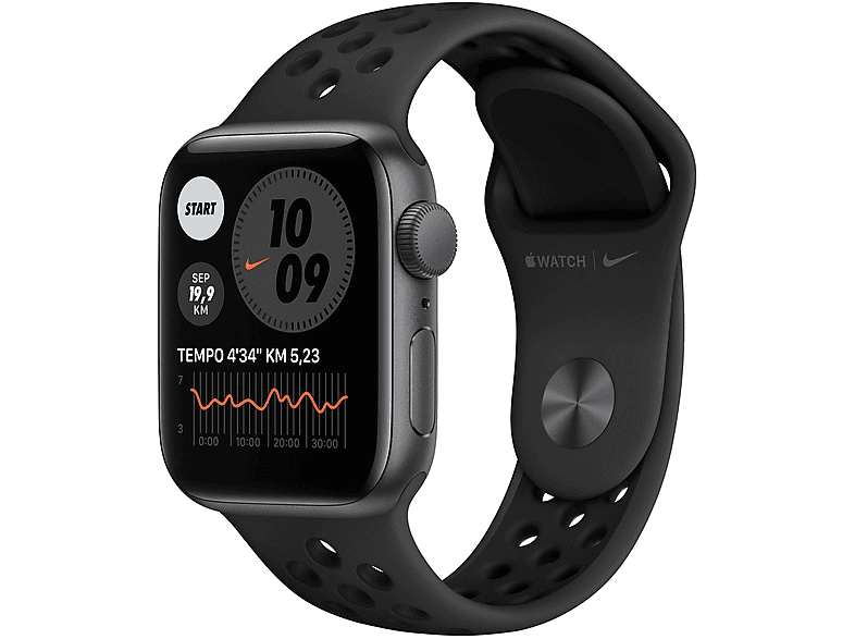 APPLE SE NIKE GPS 40 SPACE GRAY ALU BLK Smartwatch Aluminium Fluorelastomer, 130 - 200 mm, Space Grau/Schwarz