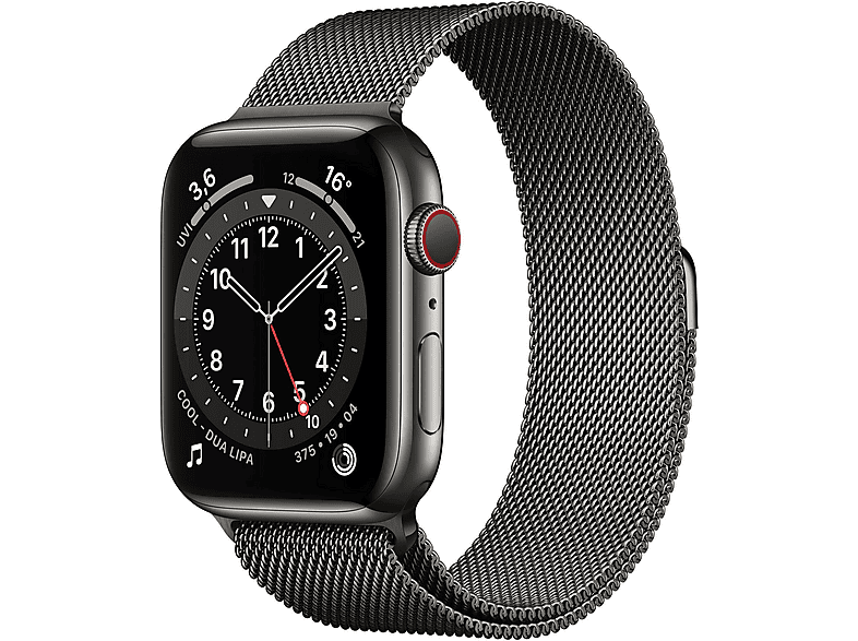 APPLE S6 GPS+CEL 44 GRAPHITE STEEL MILANE LOOP Smartwatch Edelstahl Edelstahl, 150 - 200 mm, Armband: Graphit, Gehäuse: Graphit