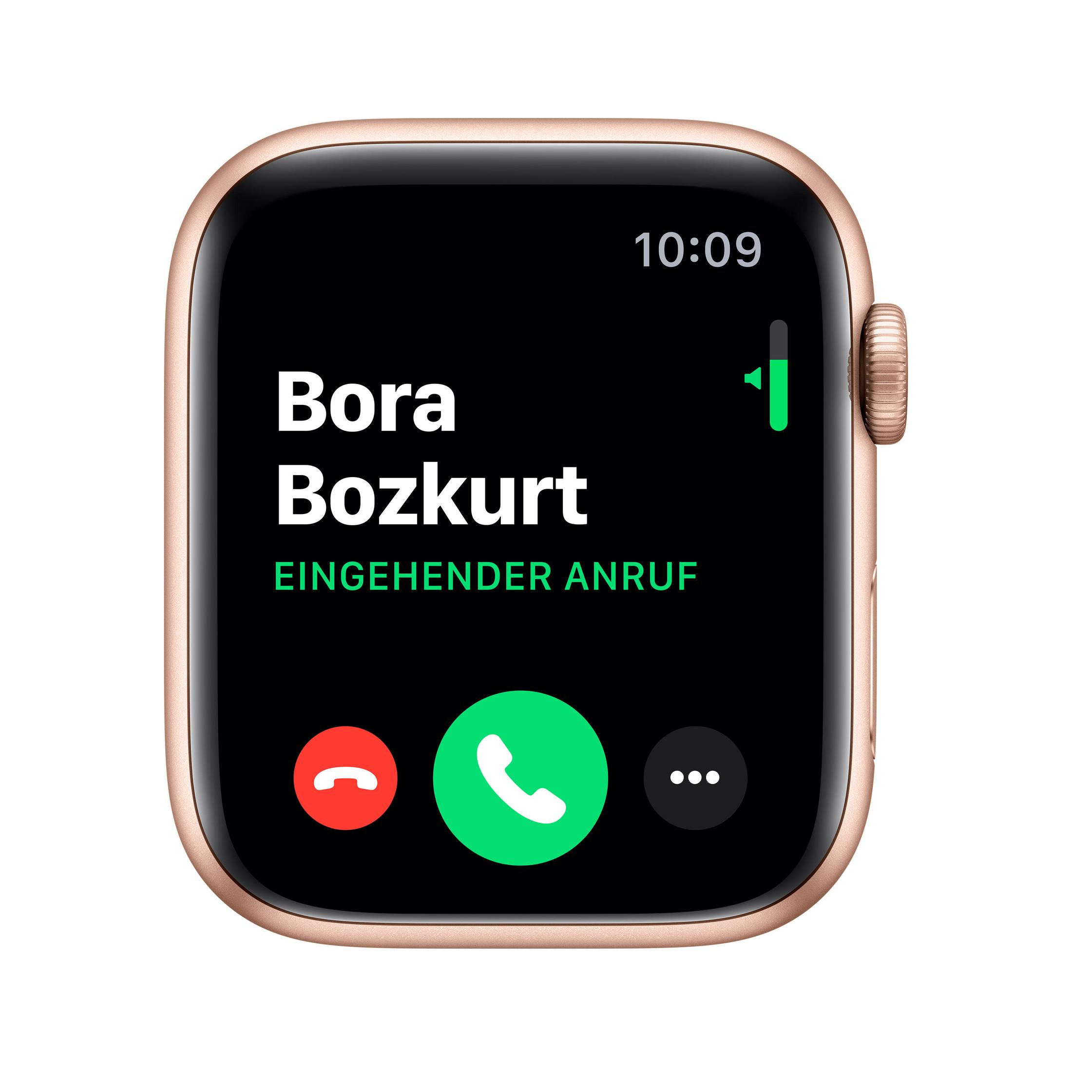 Apple Watch-Bildschirm mit eingehendem Anruf von Bora Bozkurt, mit Anrufoptionen.