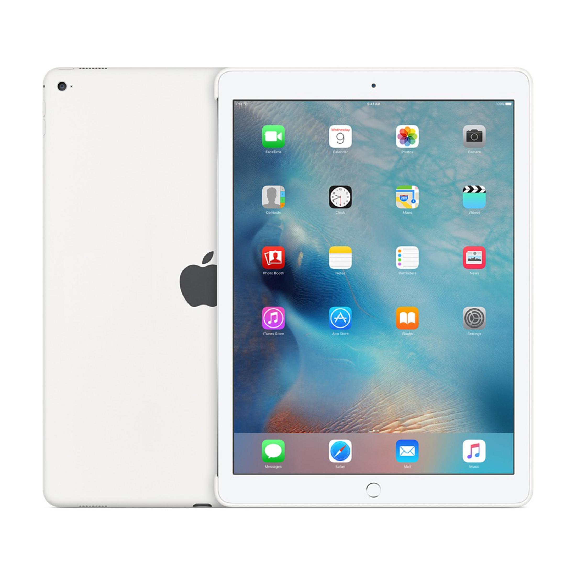 iPad bianco con app visibili. Un'altra vista mostra il retro con il logo Apple.