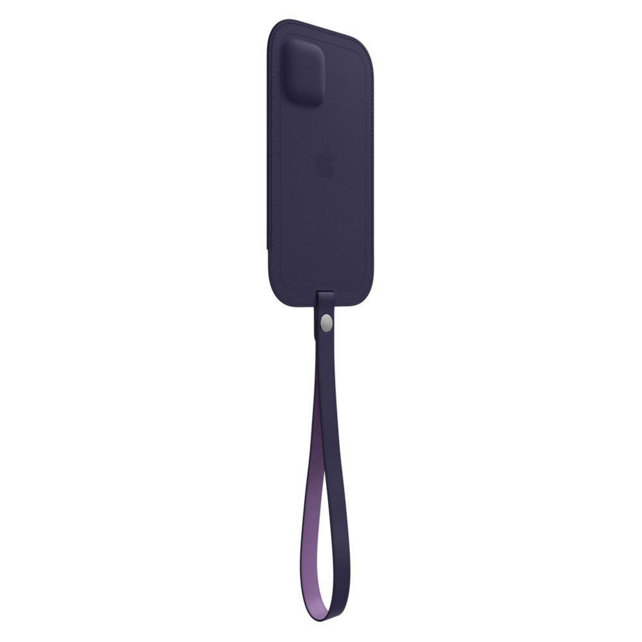 Custodia viola per telefono con cinturino e logo Apple.