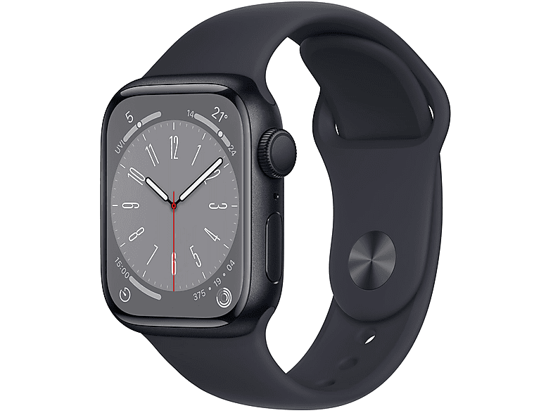 APPLE S8 GPS 41 MIDN ALU W MIDN SPORT REG Smartwatch Aluminium Fluorelastomer, 130 - 200 mm, Armband: Mitternacht, Gehäuse: Mitternacht