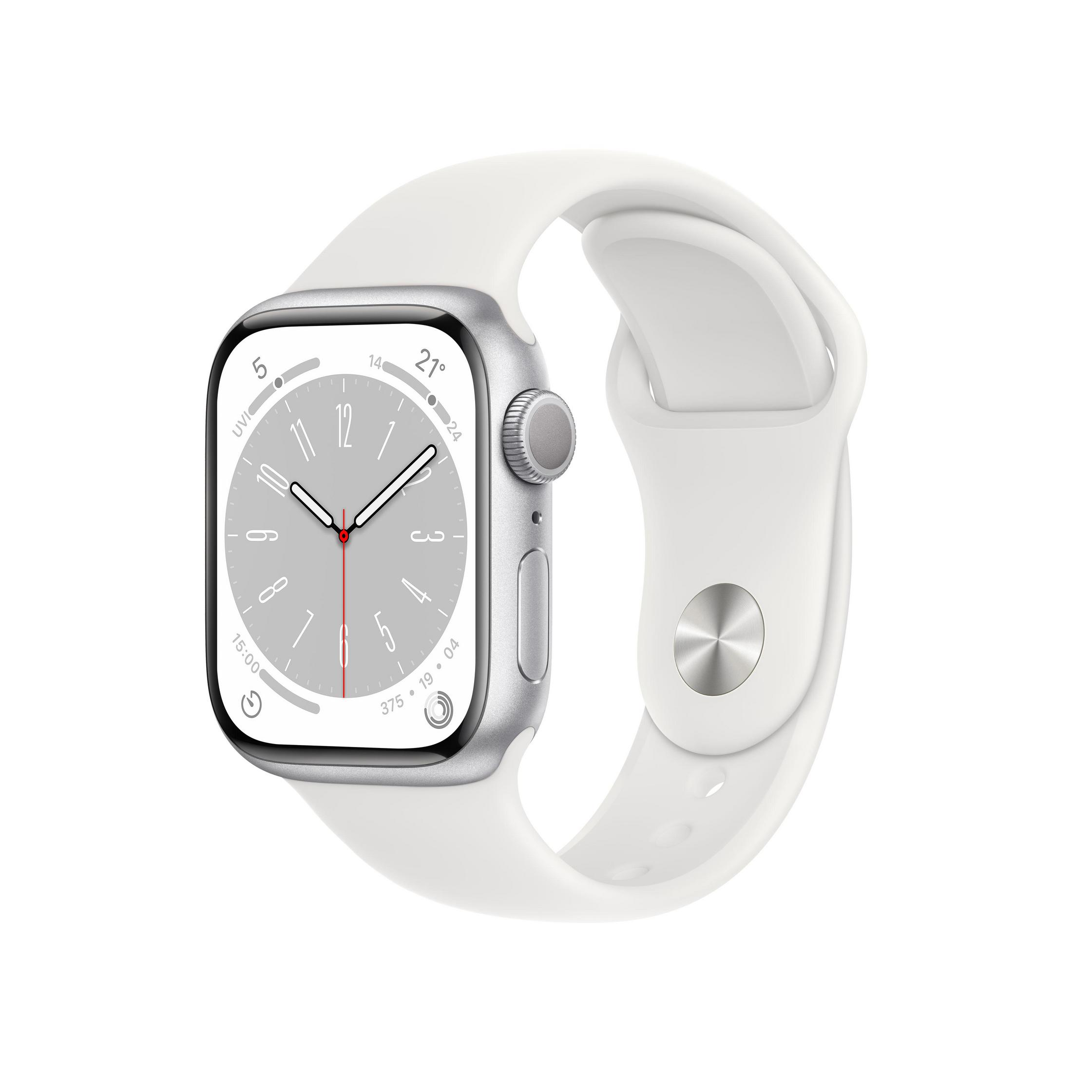 Fluorelastomer, 130 Weiß, REG 200 mm, ALU - GPS+CEL Aluminium S8 WHITE SIL Armband: 41 SPORT Smartwatch Silber W Gehäuse: APPLE