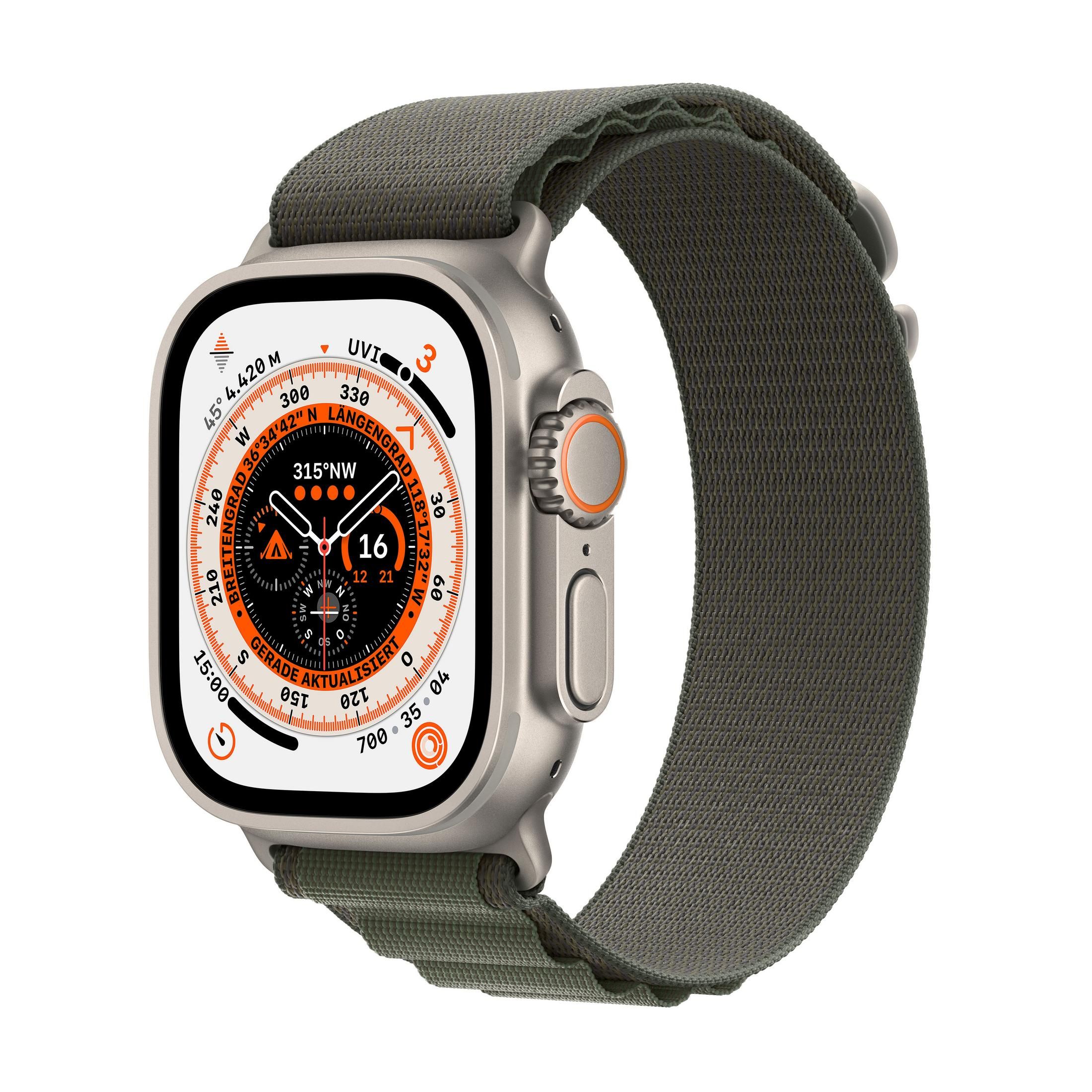 APPLE ULTRA GPS+CEL 49 ALPINE Titan - Smartwatch TIT Alpine 165 W LARGE mm, grün GREEN Gewebe, 210