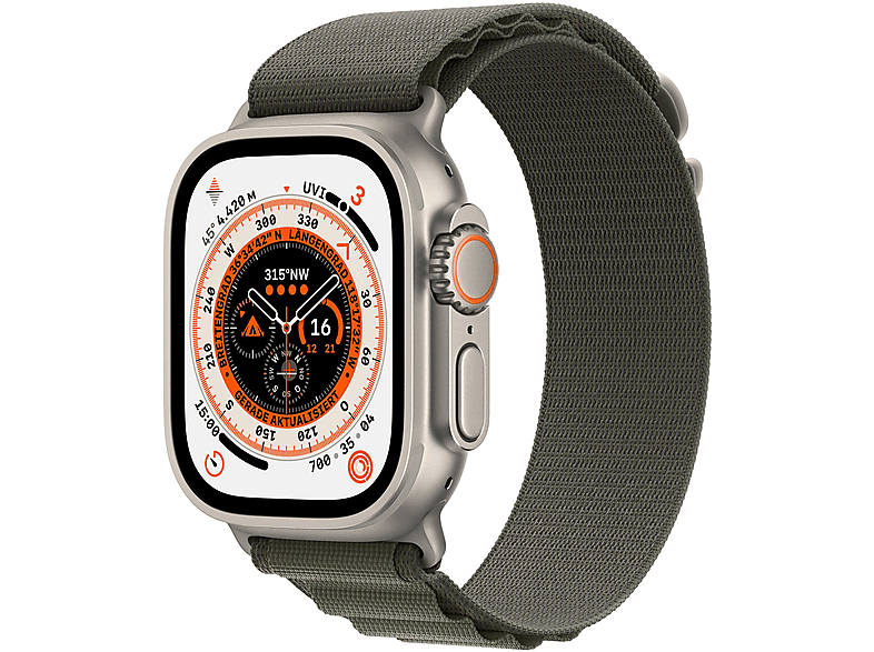 APPLE ULTRA GPS+CEL 49 TIT Gewebe, GREEN Smartwatch W Titan grün mm, 165 - 210 ALPINE Alpine LARGE