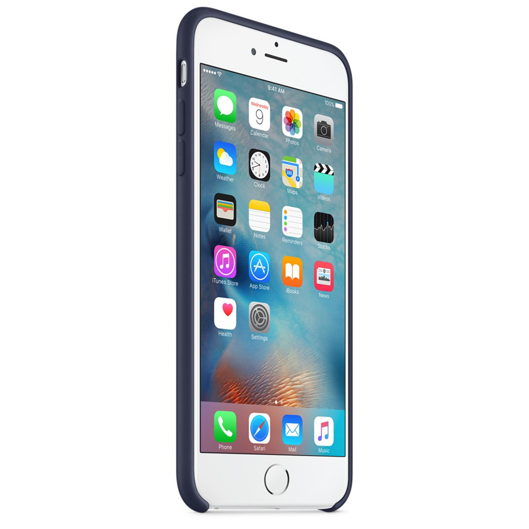Een iPhone in een blauwe hoes, met het beginscherm met verschillende app-pictogrammen.