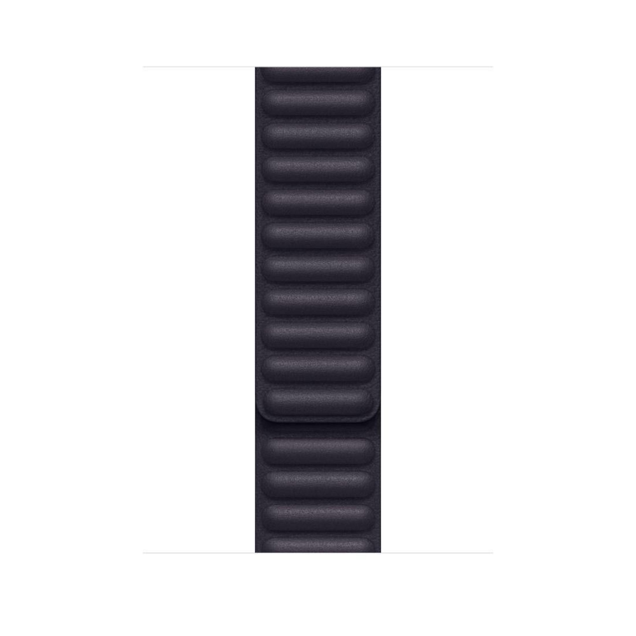 Dark gray leather watch band. It has a textured surface. White background.