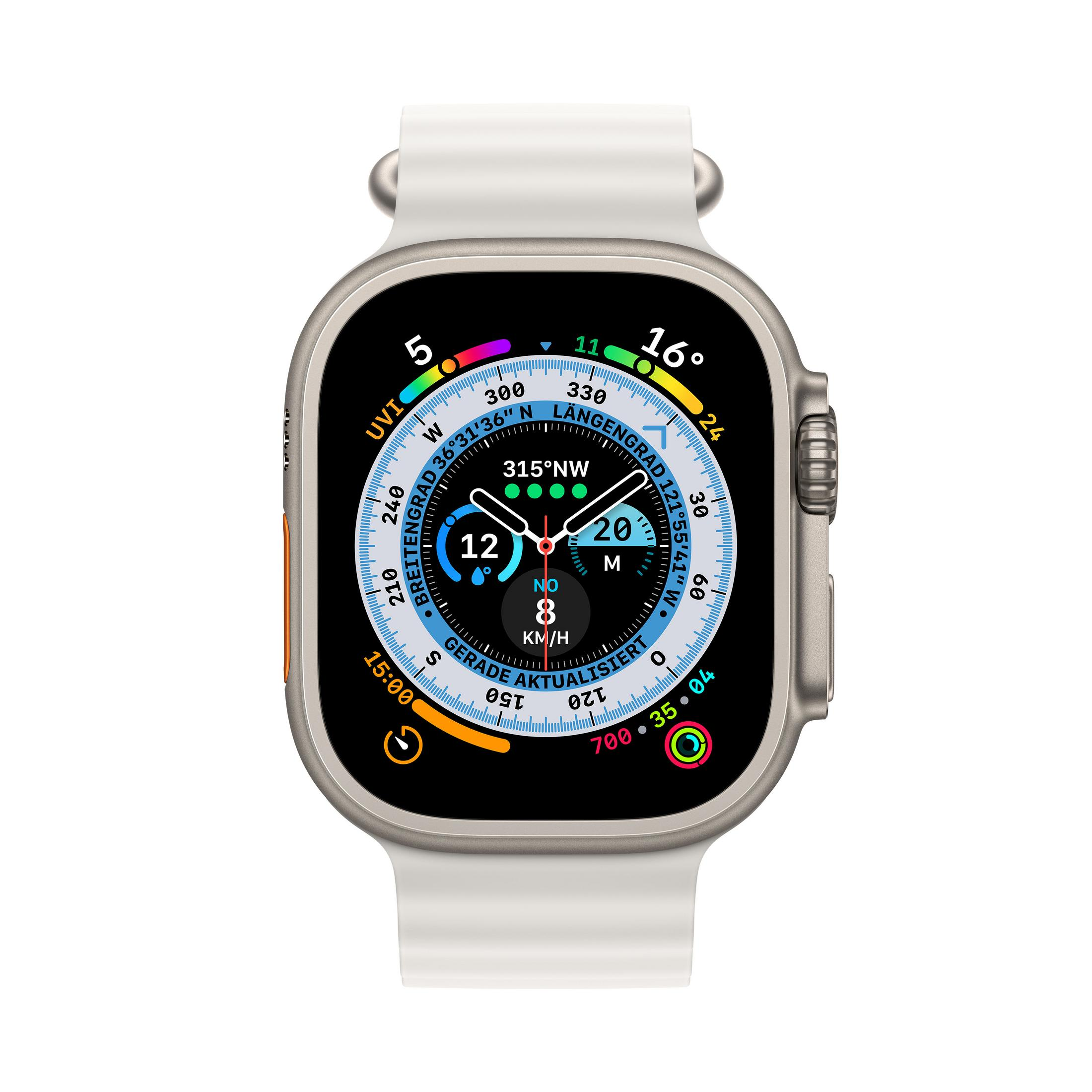 APPLE ULTRA GPS+CEL Gehäuse: 200 mm, W WHITE Elastomer, OCEAN Armband: Smartwatch Weiß, TITANIUM 49 - Titan 130 Titan