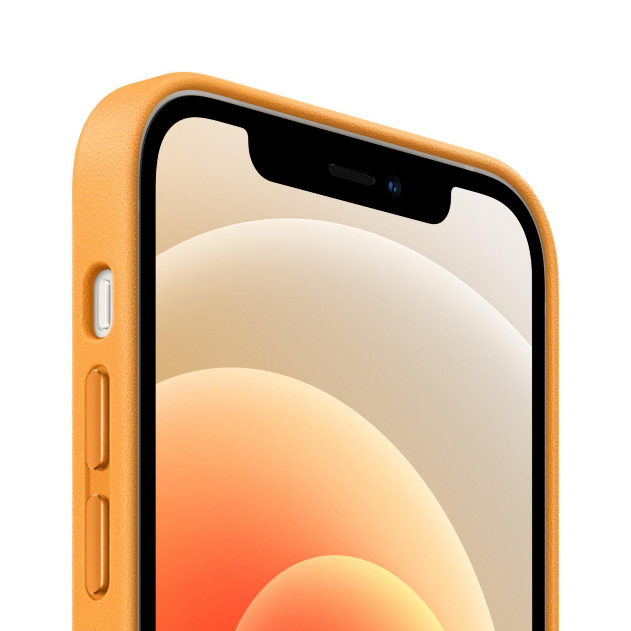 Close-up of an orange phone case on a phone. A black screen is visible.